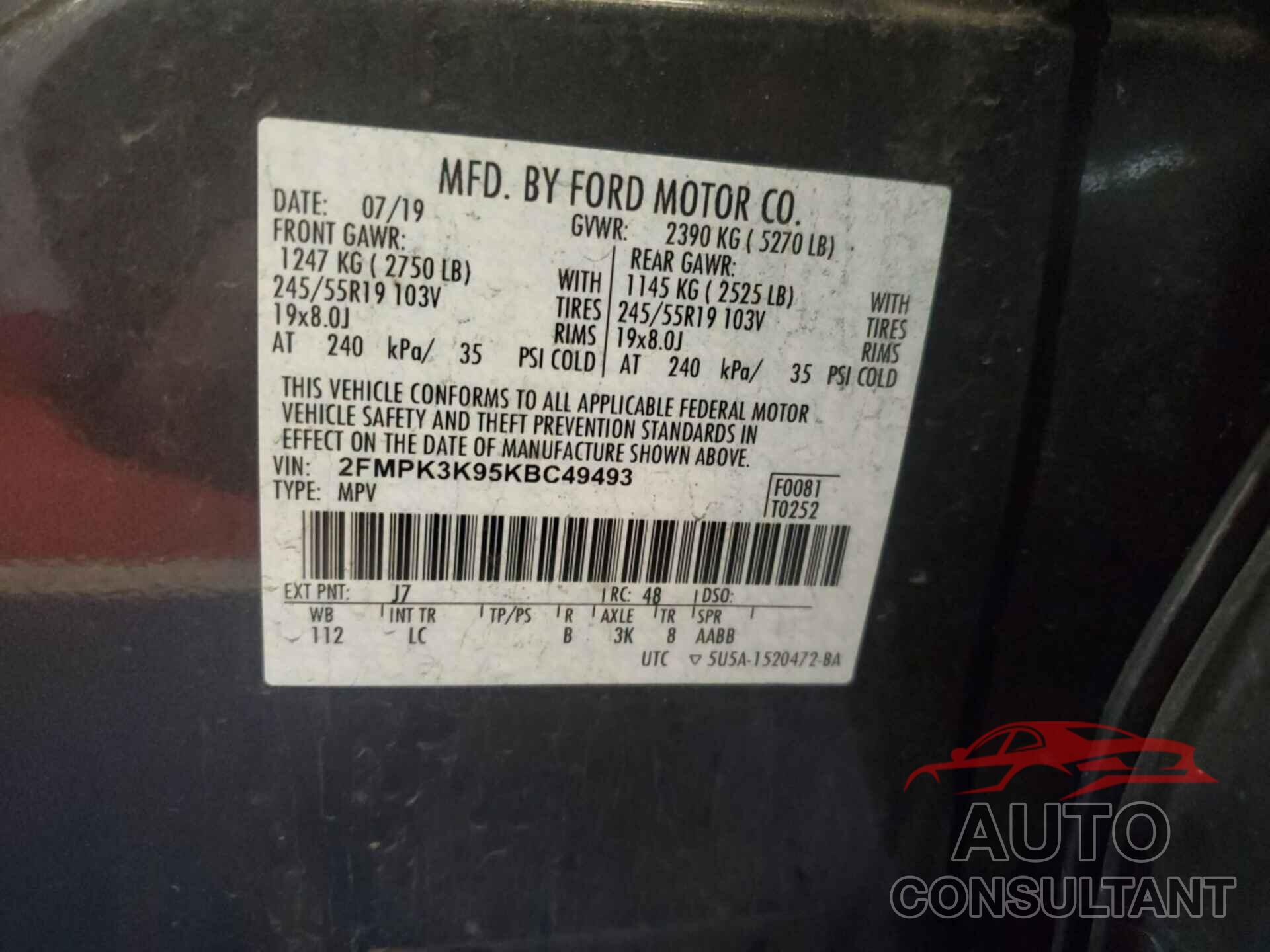 FORD EDGE 2019 - 2FMPK3K95KBC49493