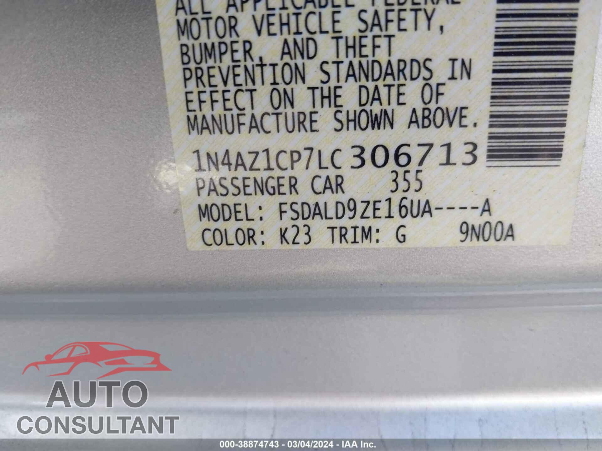 NISSAN LEAF 2020 - 1N4AZ1CP7LC306713