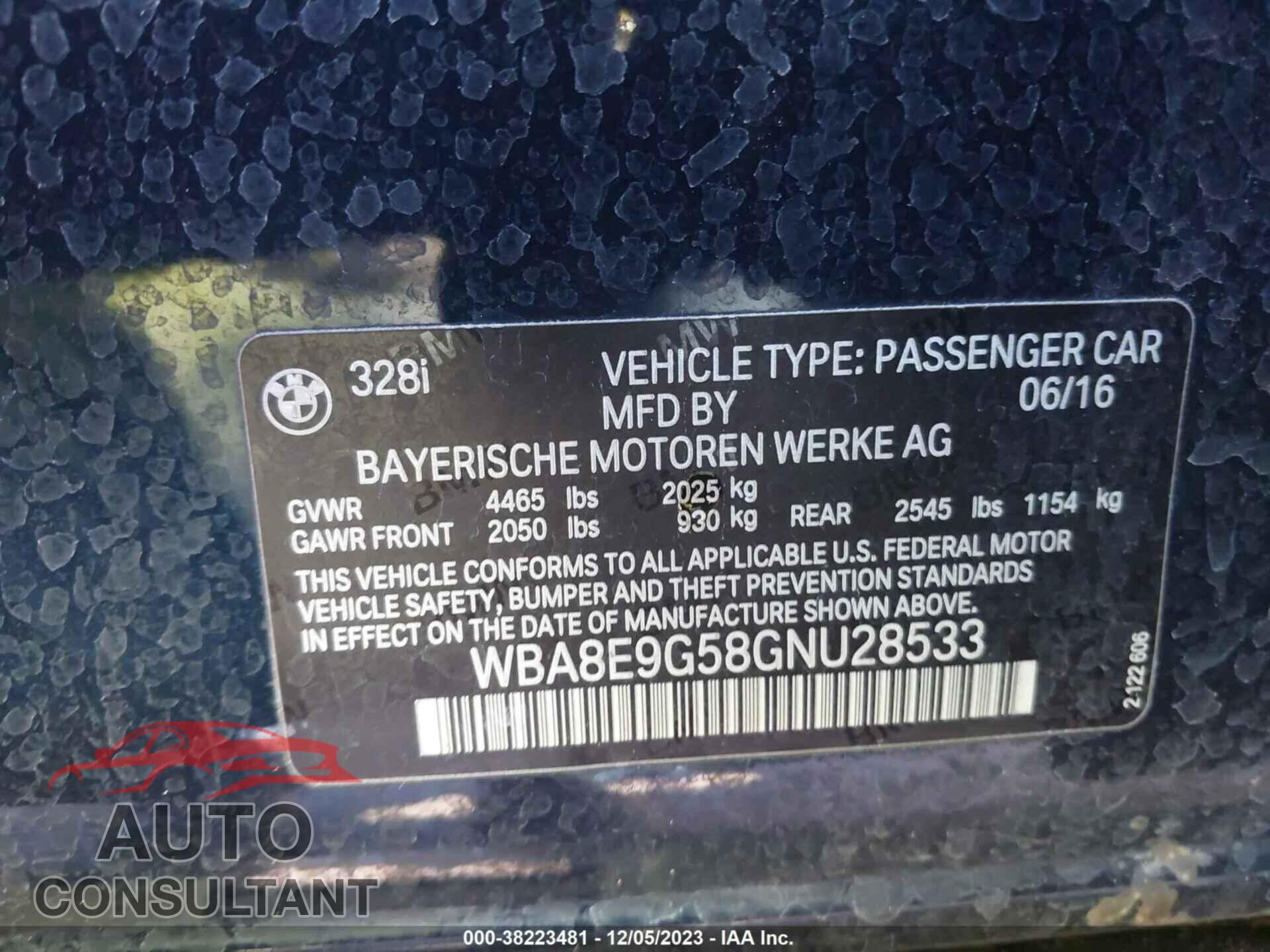 BMW 328 2016 - WBA8E9G58GNU28533