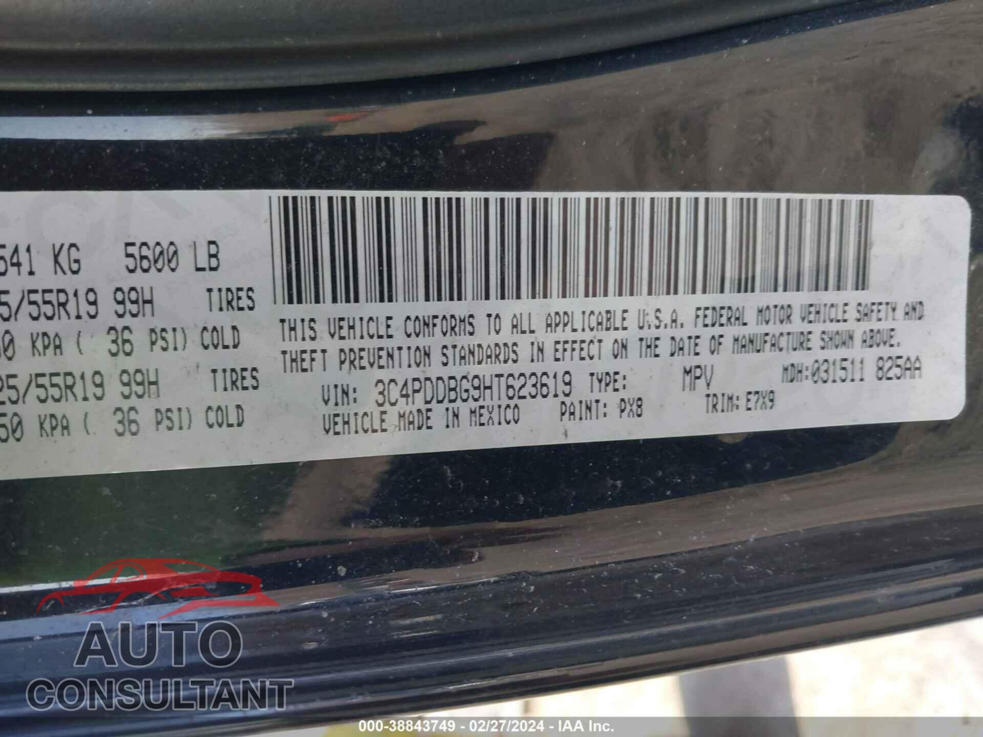 DODGE JOURNEY 2017 - 3C4PDDEG9H1623619