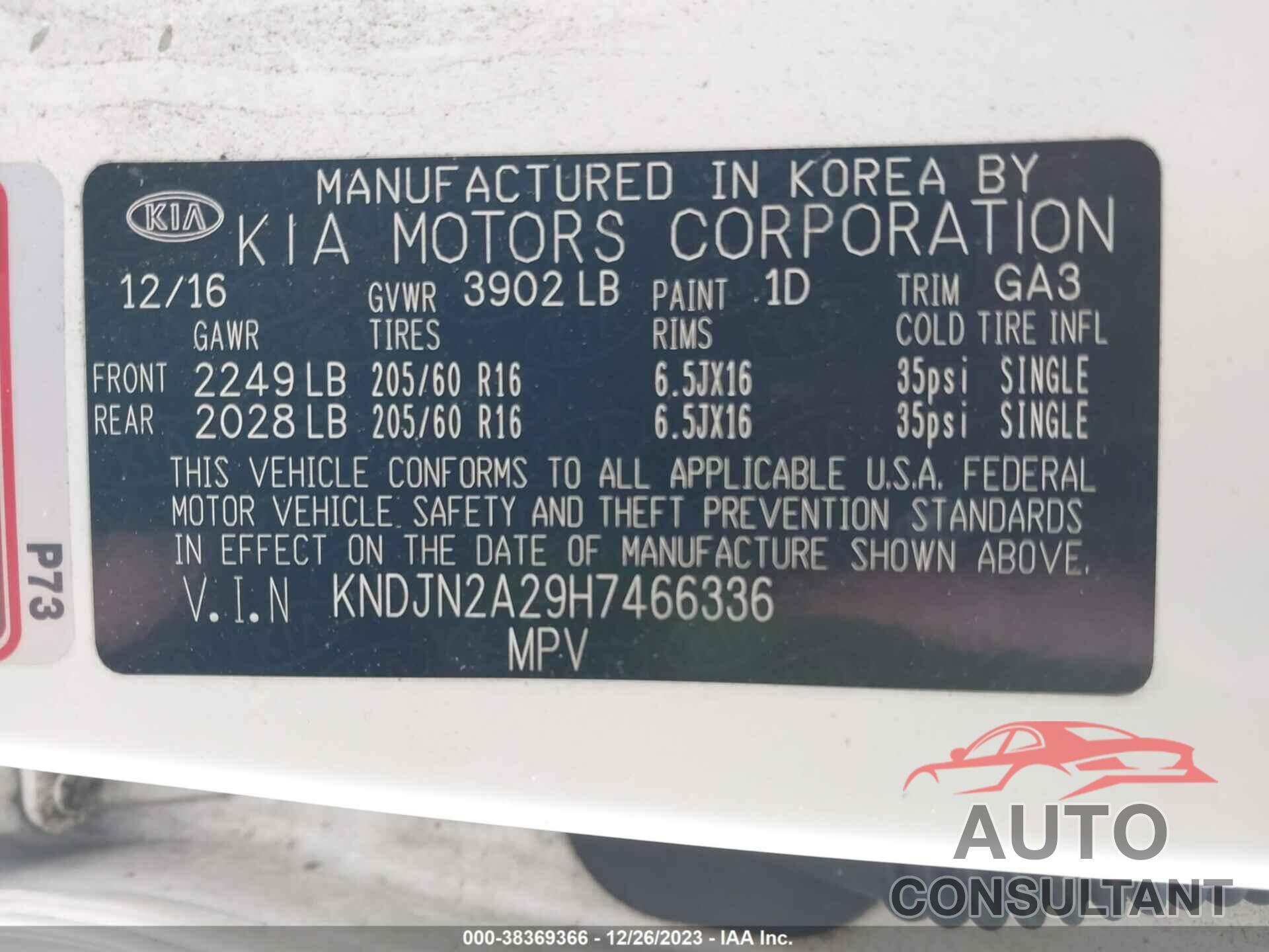 KIA SOUL 2017 - KNDJN2A29H7466336