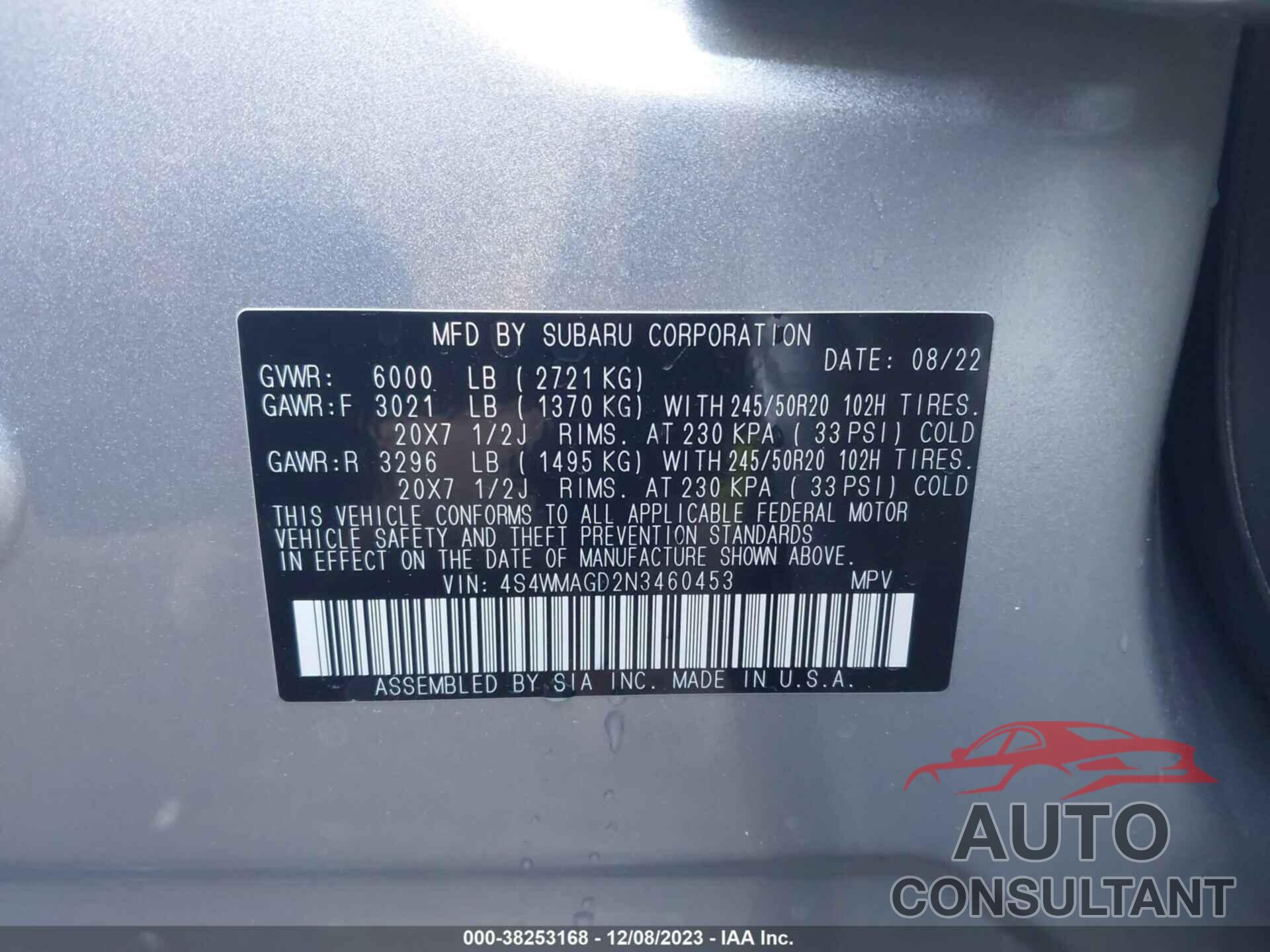 SUBARU ASCENT 2022 - 4S4WMAGD2N3460453