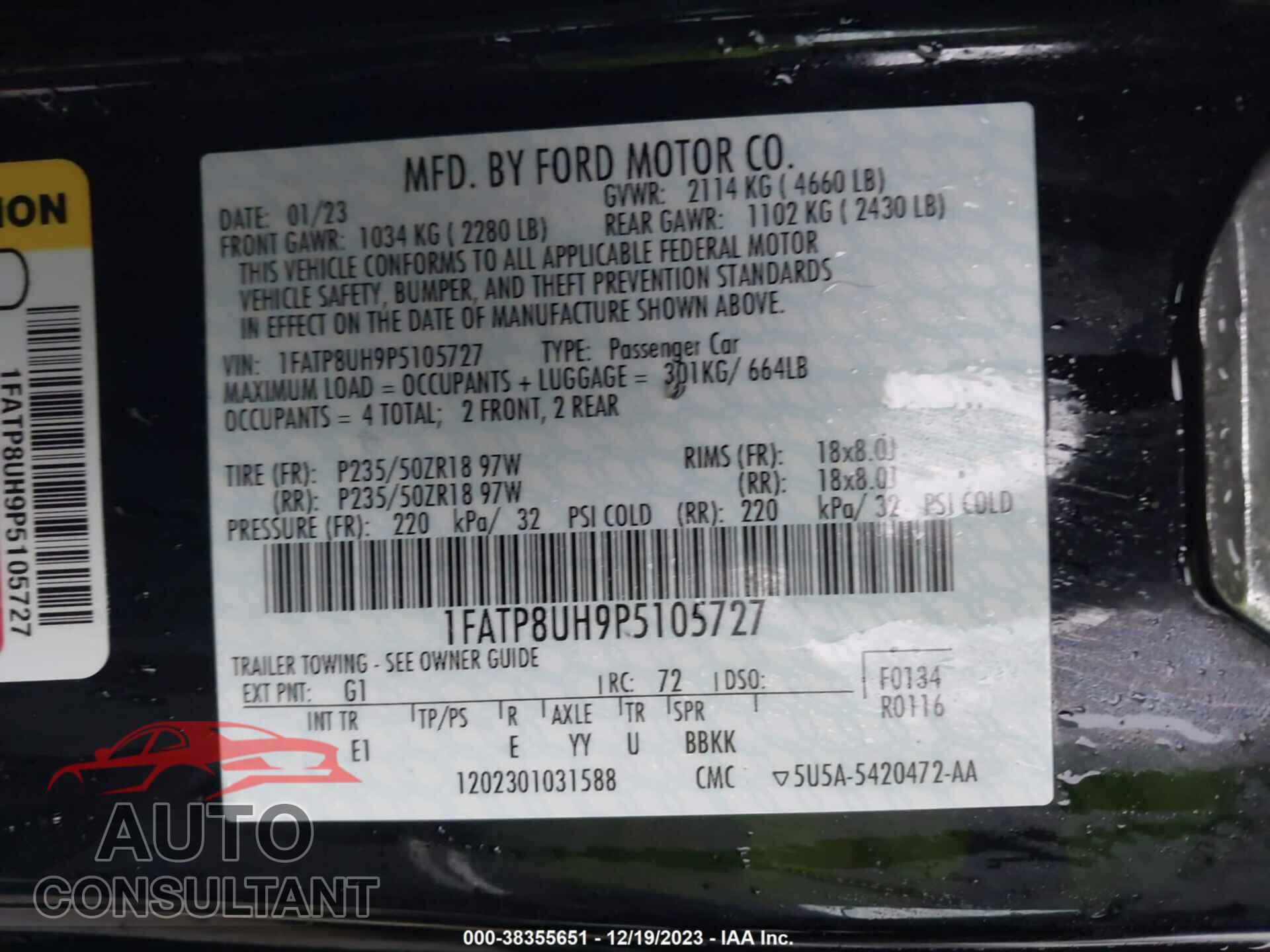 FORD MUSTANG 2023 - 1FATP8UH9P5105727