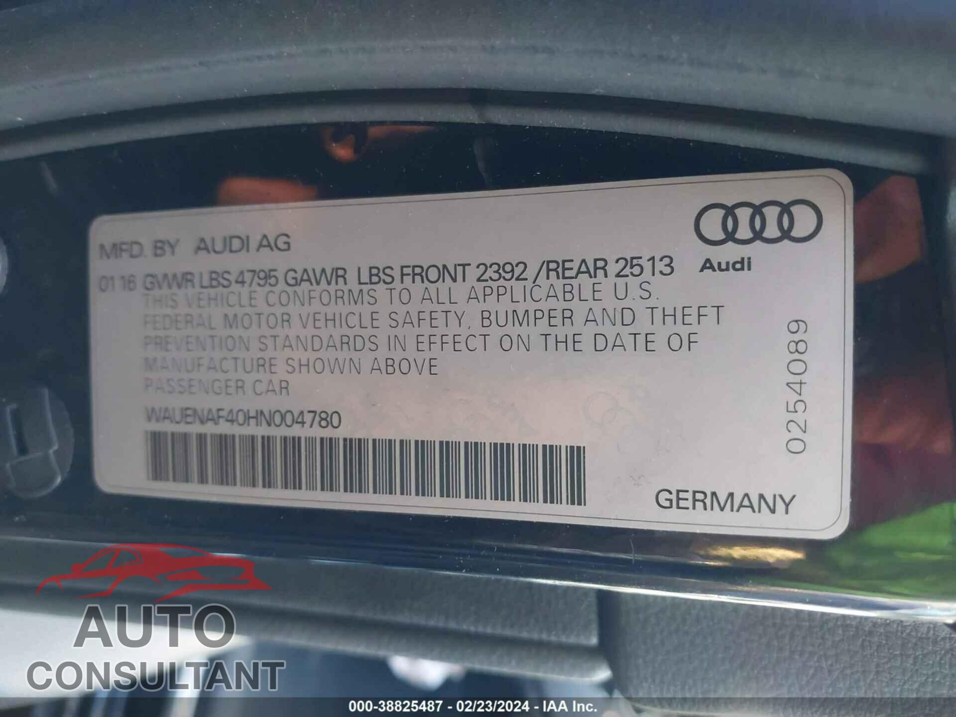 AUDI A4 2017 - WAUENAF40HN004780