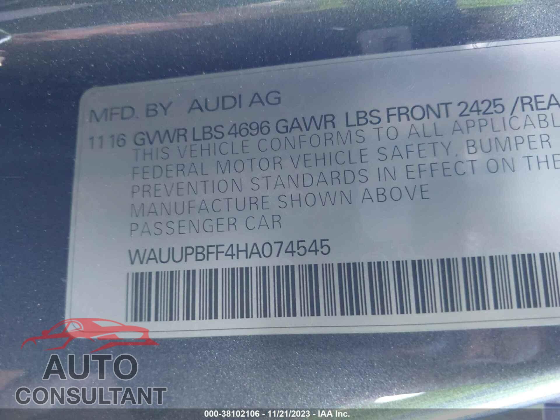 AUDI A3 E-TRON 2017 - WAUUPBFF4HA074545