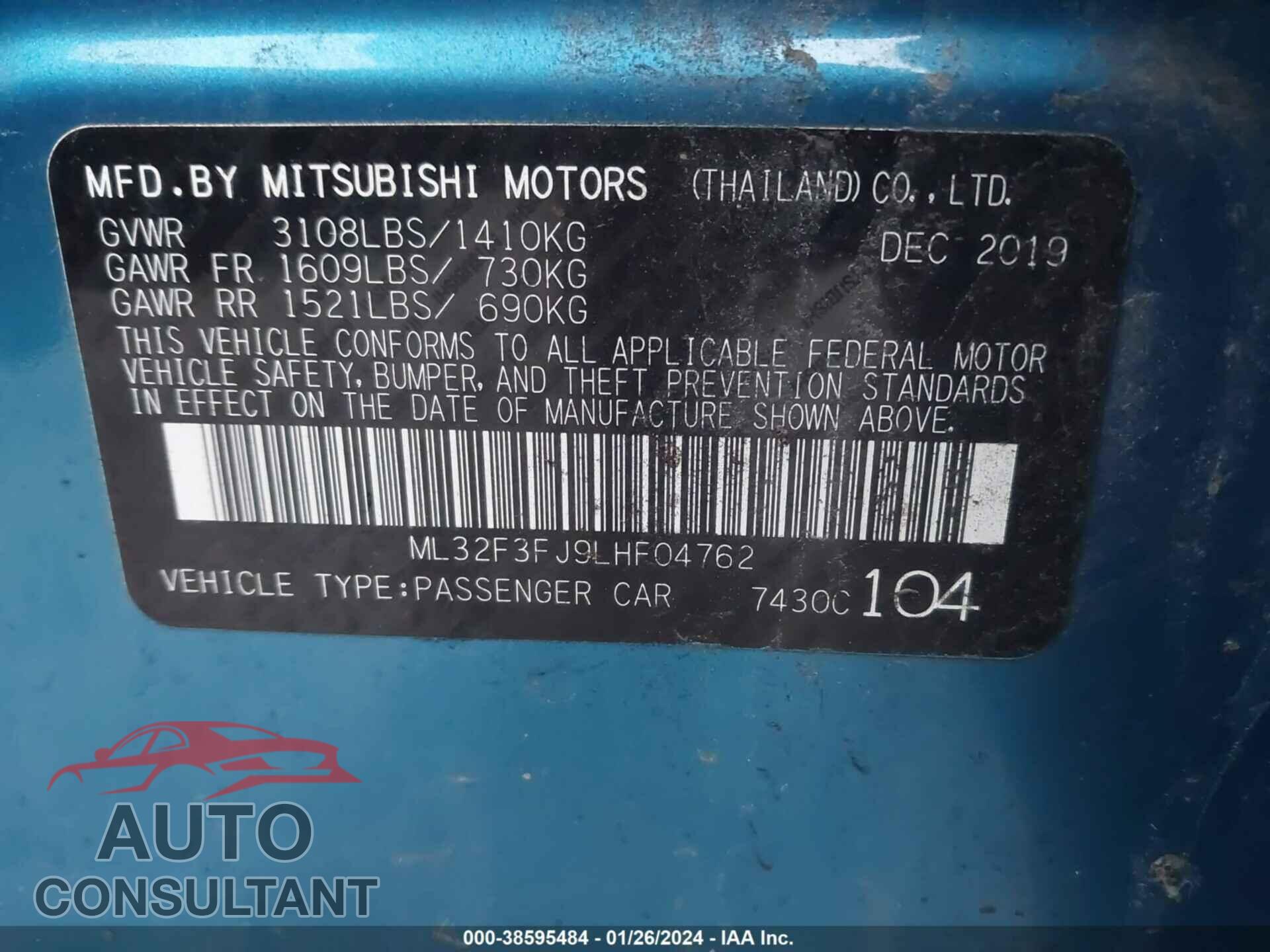 MITSUBISHI MIRAGE G4 2020 - ML32F3FJ9LHF04762