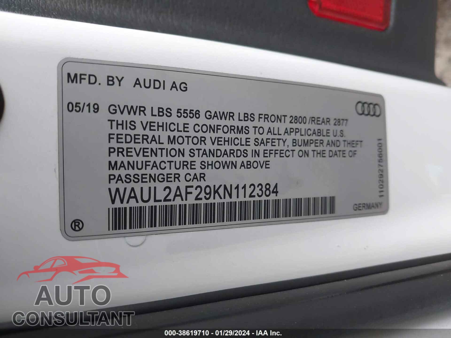 AUDI A6 2019 - WAUL2AF29KN112384