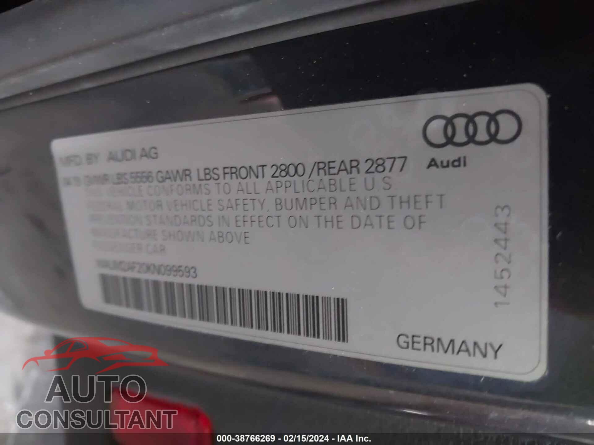 AUDI A6 2019 - WAUM2AF20KN099593