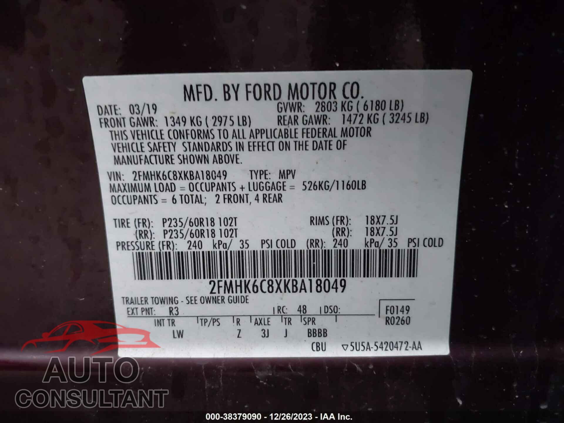 FORD FLEX 2019 - 2FMHK6C8XKBA18049