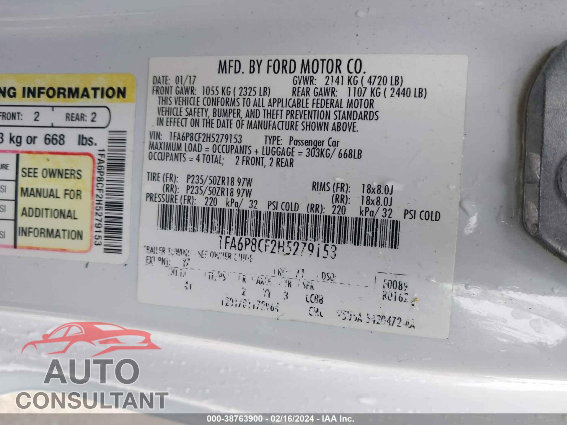 FORD MUSTANG 2017 - 1FA6P8CF2H5279153