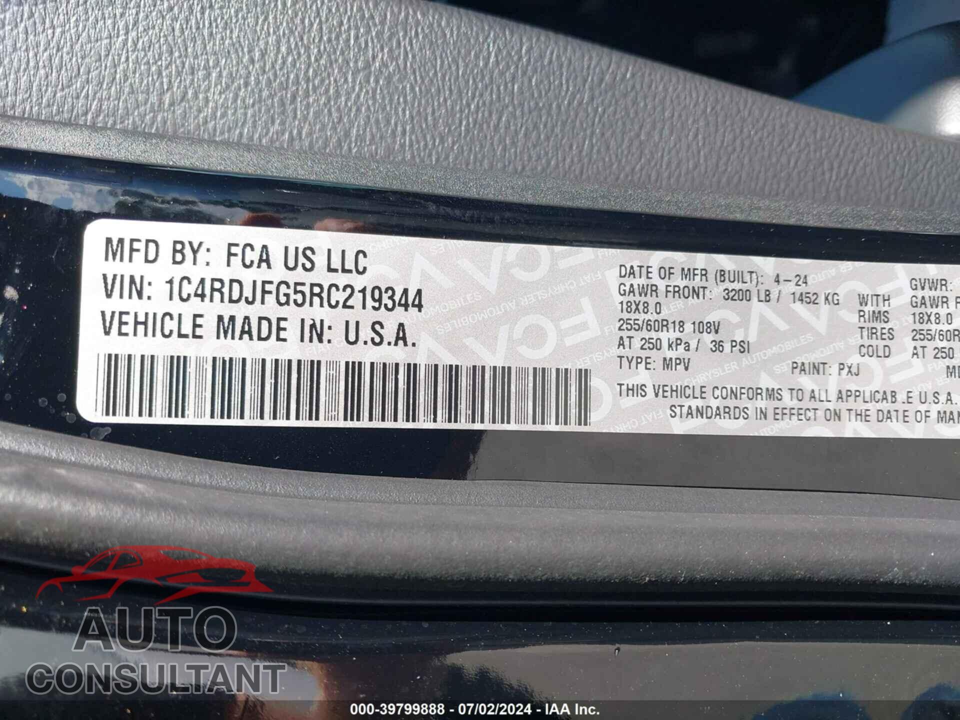DODGE DURANGO 2024 - 1C4RDJFG5RC219344