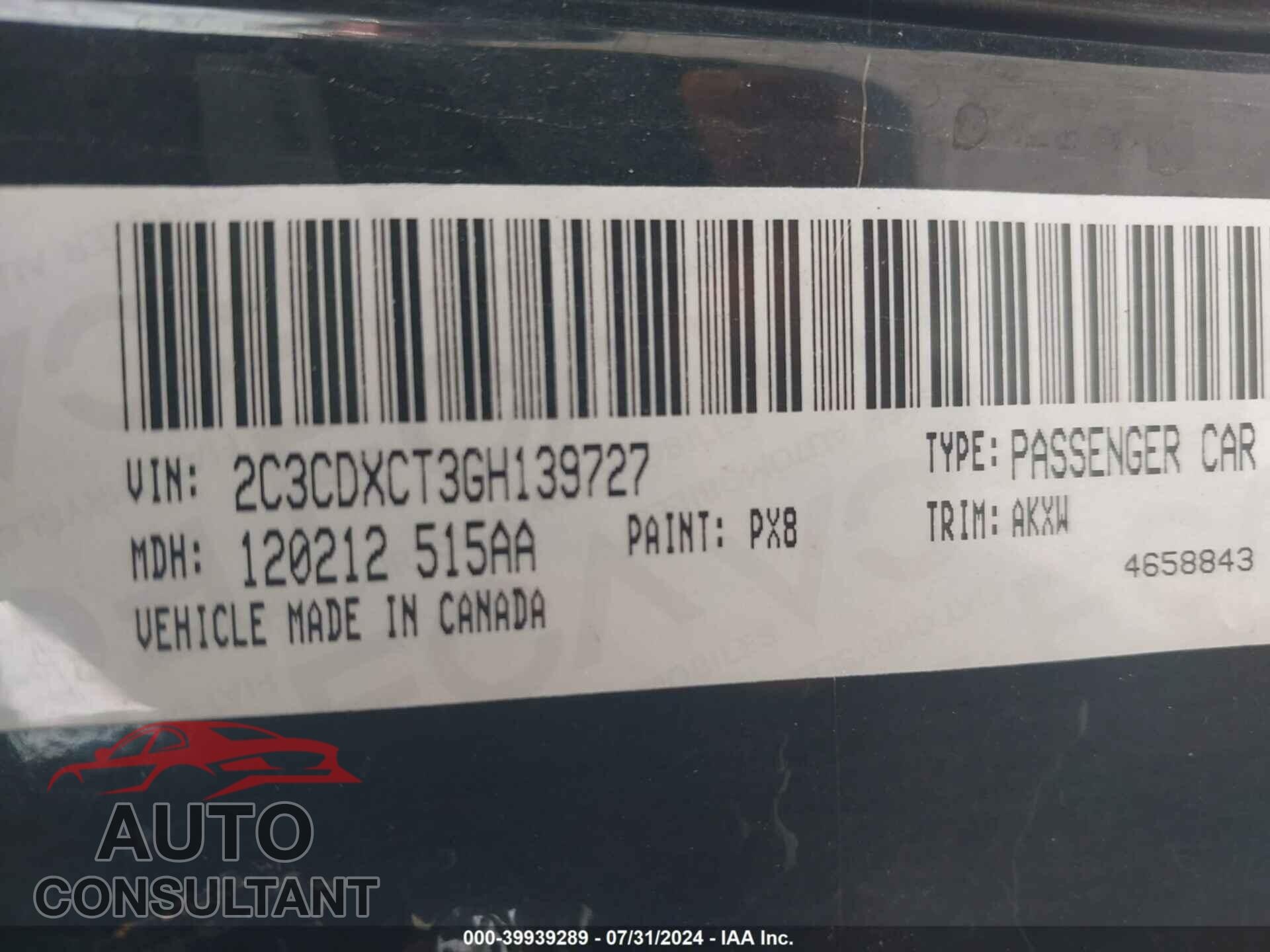 DODGE CHARGER 2016 - 2C3CDXCT3GH139727