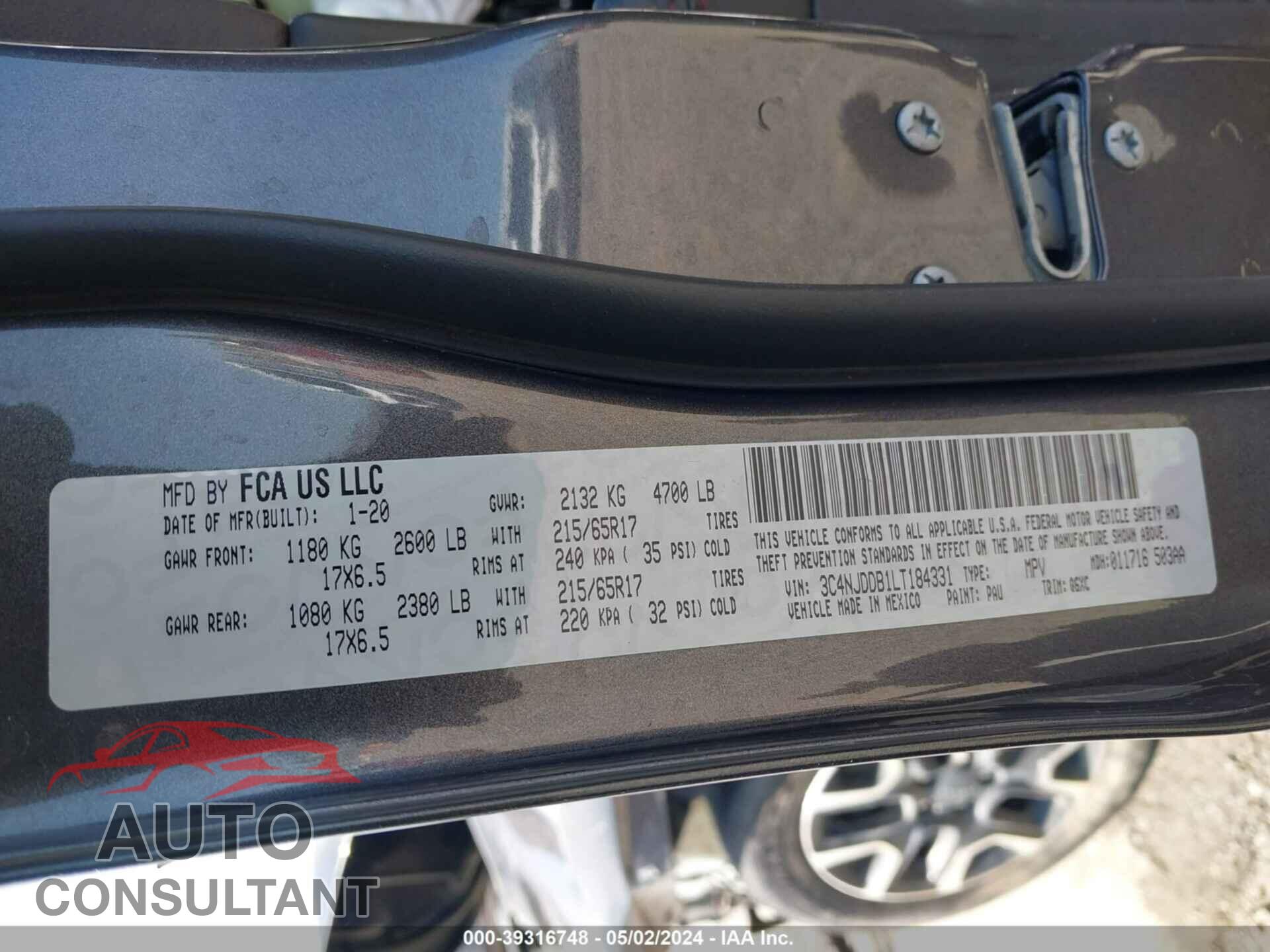 JEEP COMPASS 2020 - 3C4NJDDB1LT184331