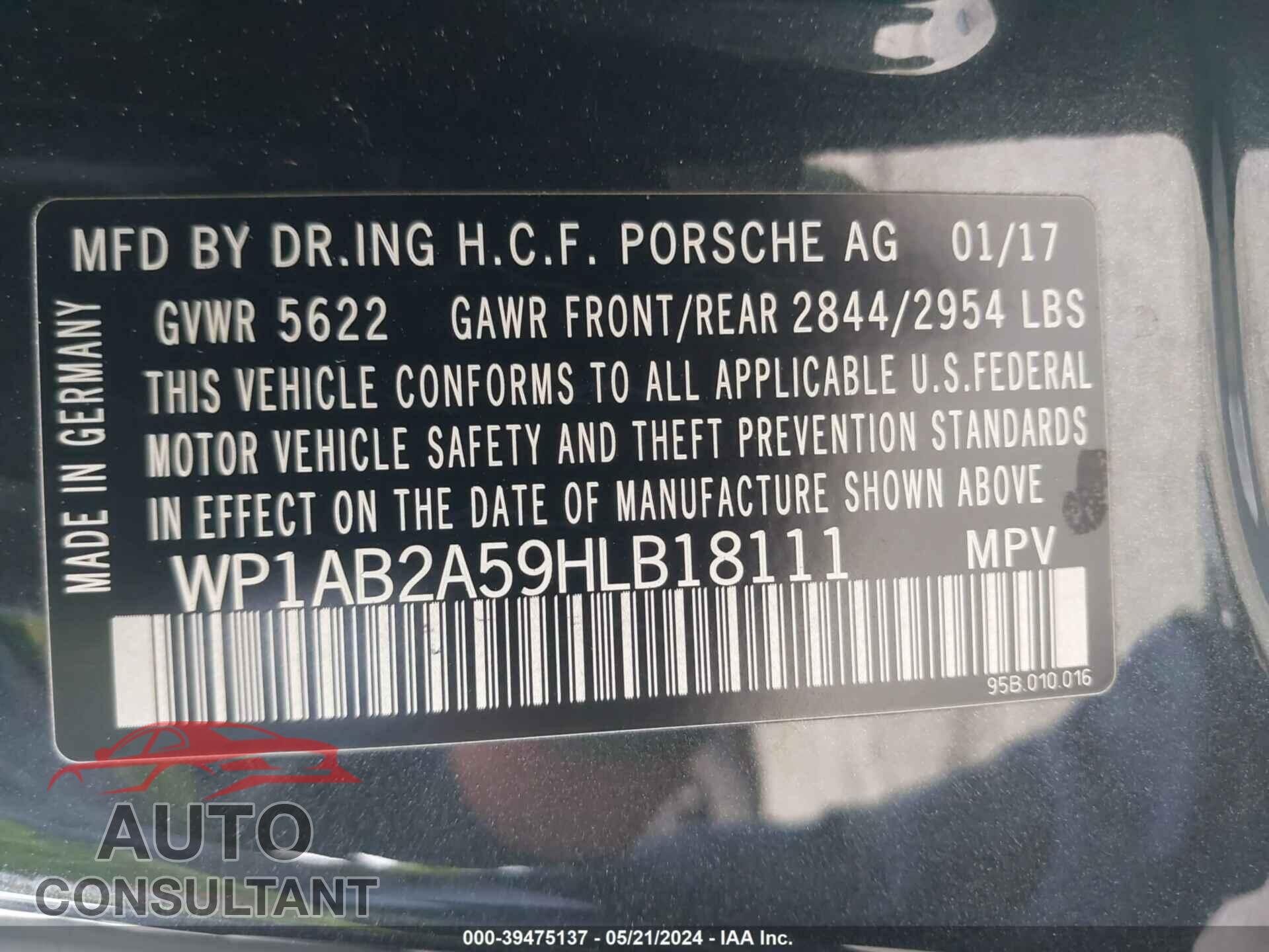 PORSCHE MACAN 2017 - WP1AB2A59HLB18111