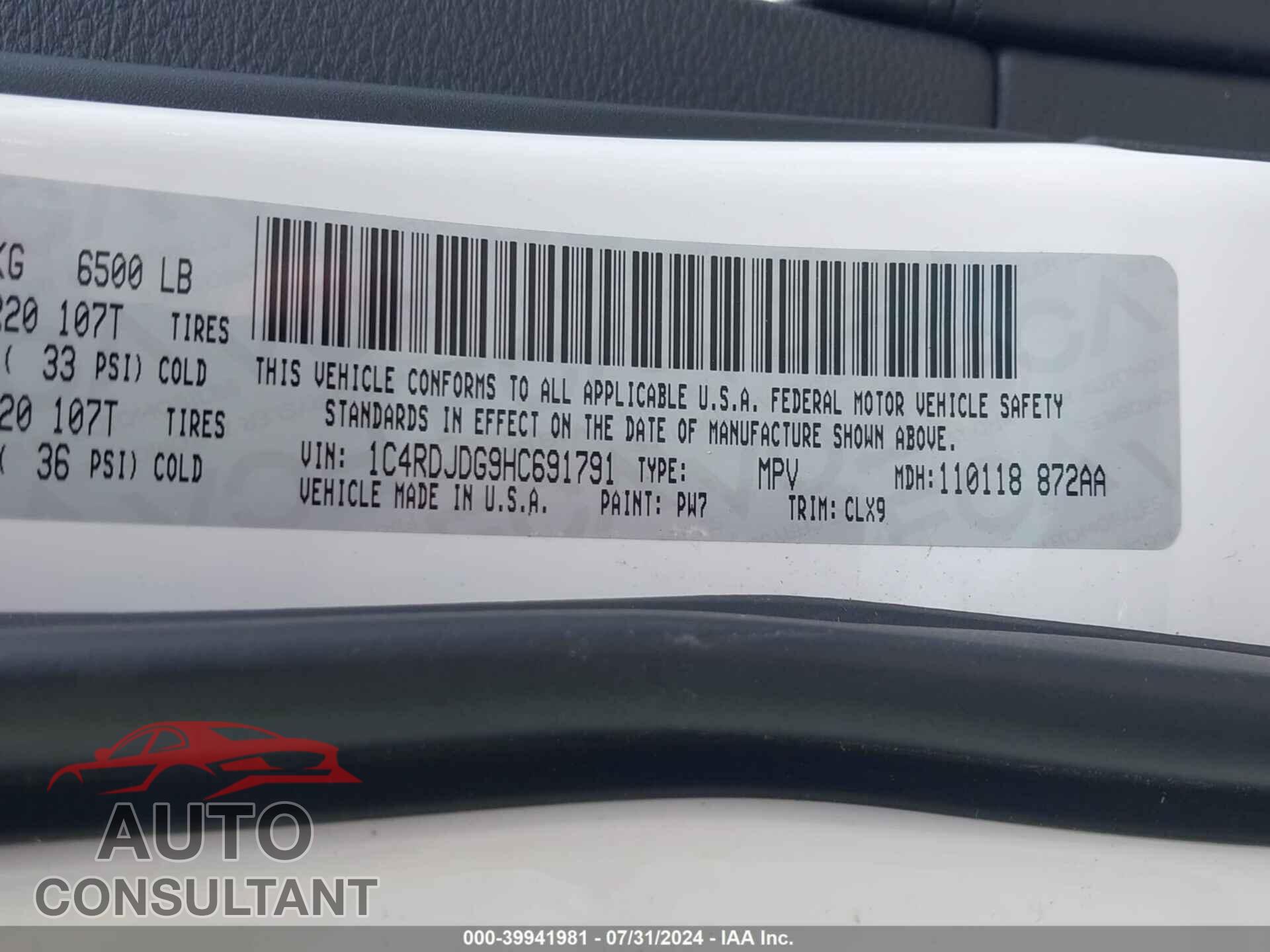 DODGE DURANGO 2017 - 1C4RDJDG9HC691791
