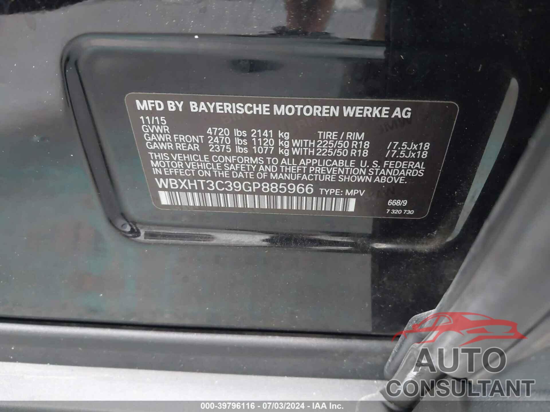 BMW X1 2016 - WBXHT3C39GP885966