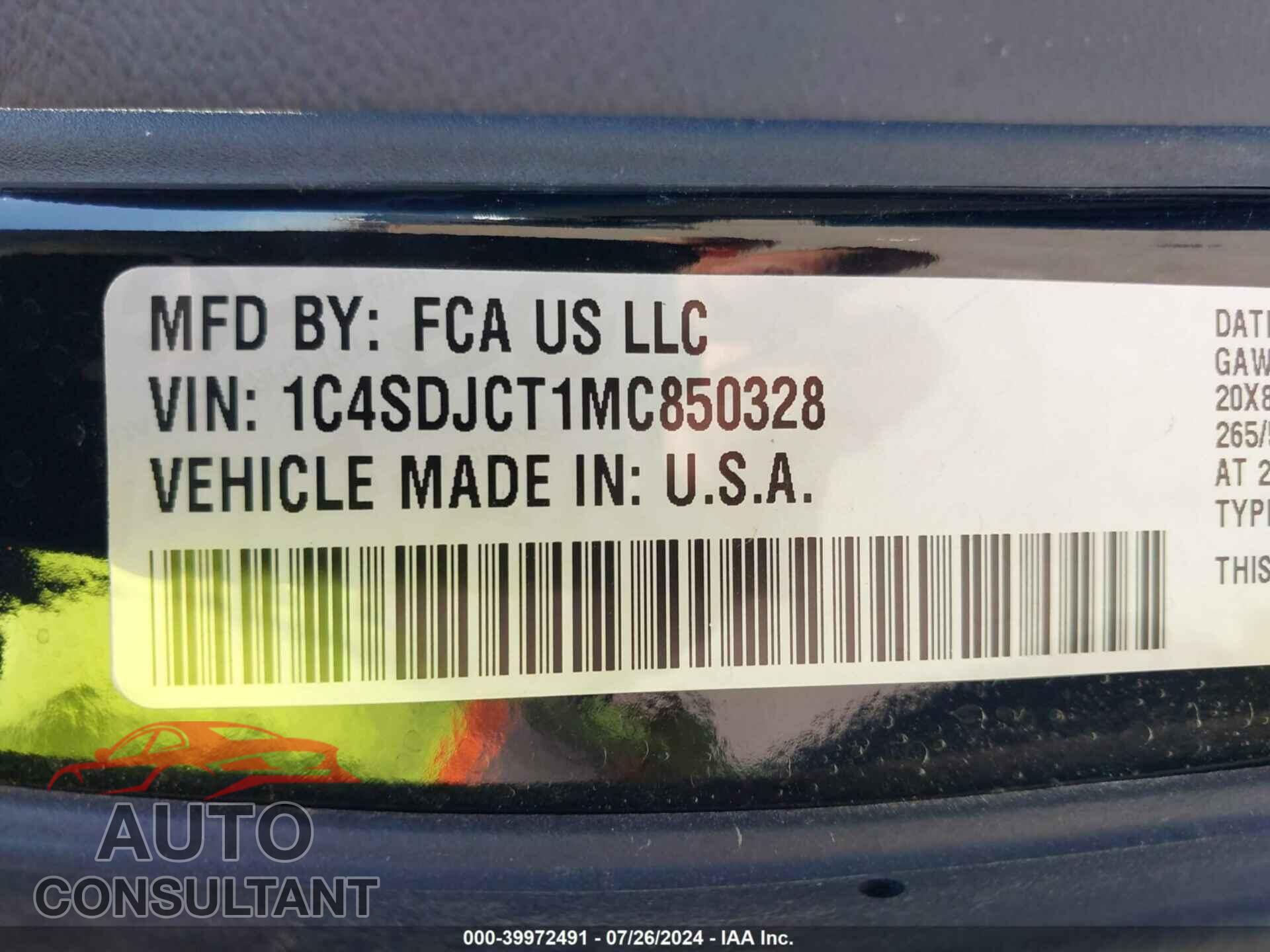 DODGE DURANGO 2021 - 1C4SDJCT1MC850328
