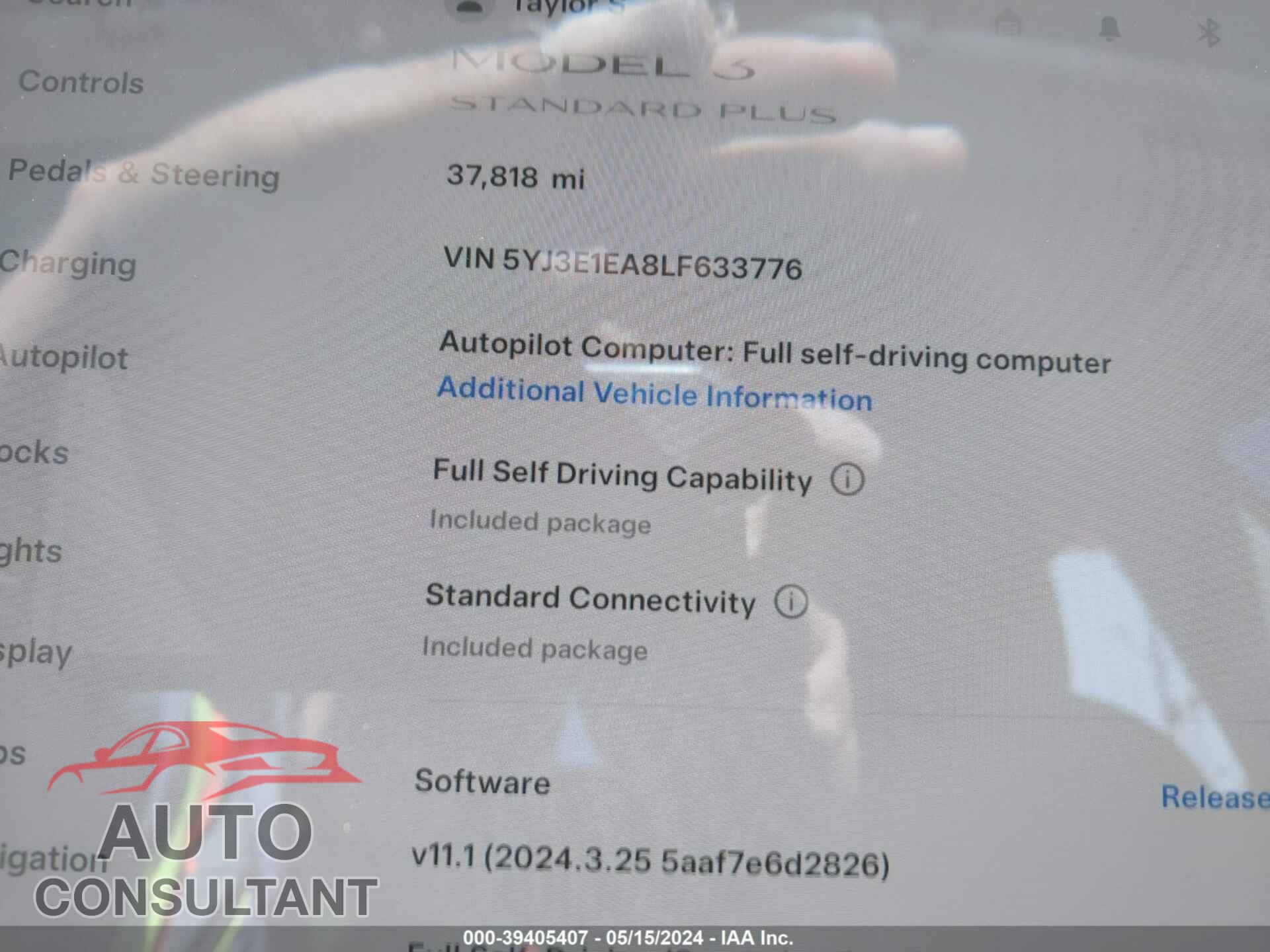 TESLA MODEL 3 2020 - 5YJ3E1EA8LF633776