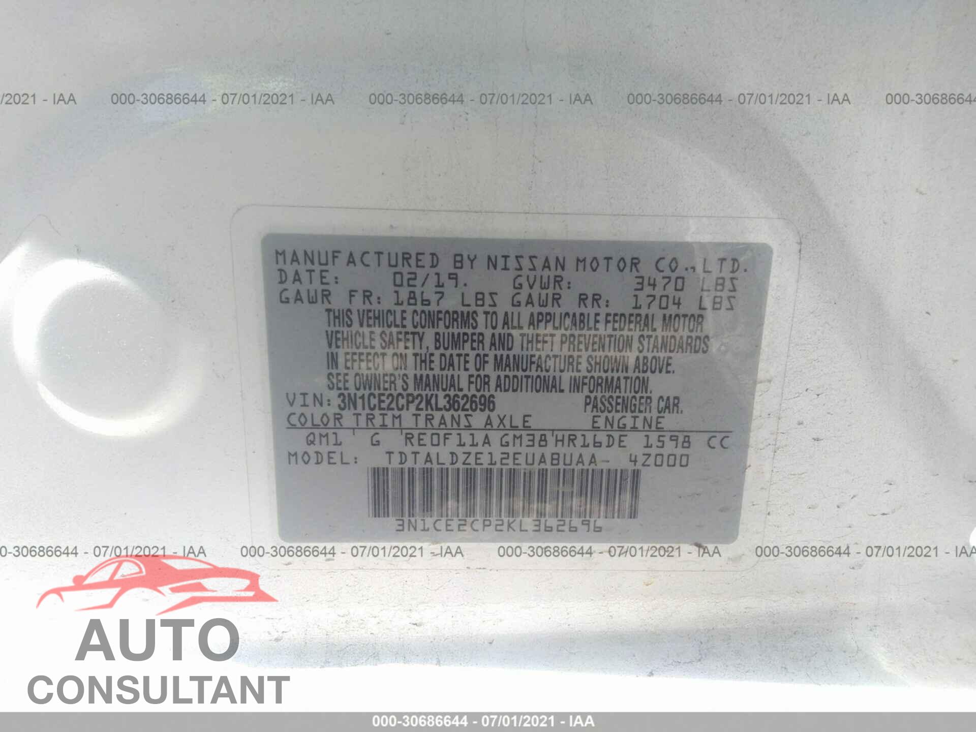 NISSAN VERSA NOTE 2019 - 3N1CE2CP2KL362696