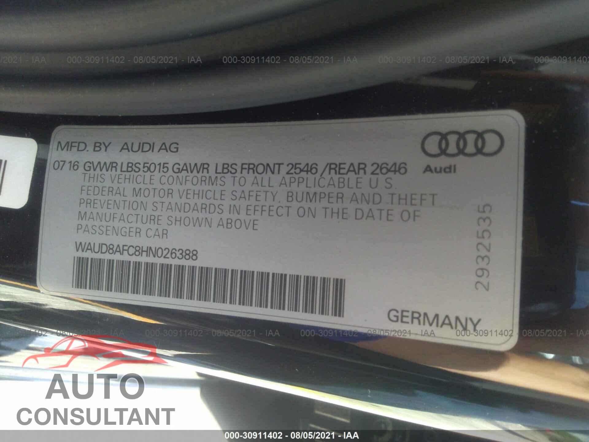 AUDI A6 2017 - WAUD8AFC8HN026388
