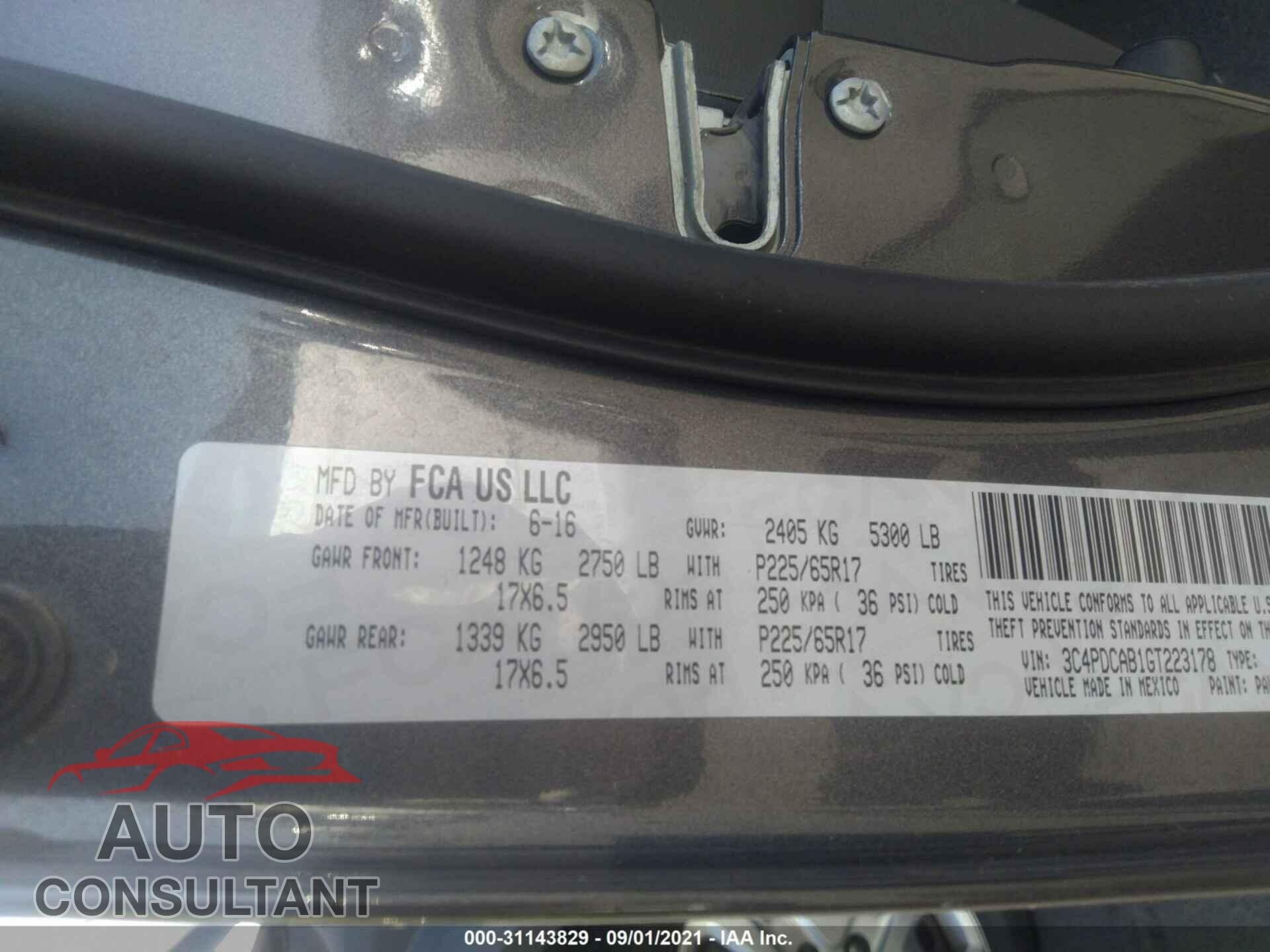 DODGE JOURNEY 2016 - 3C4PDCAB1GT223178