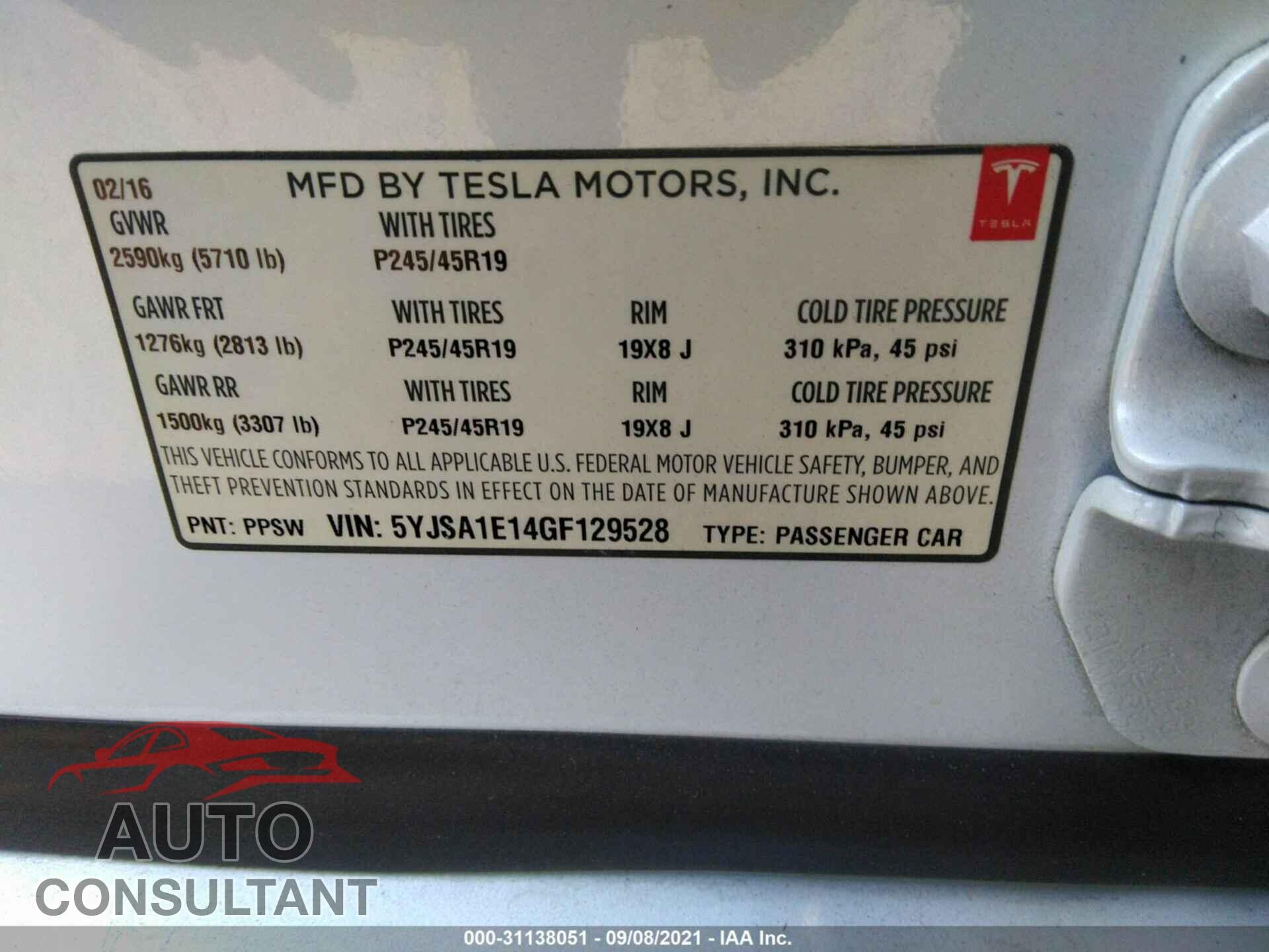TESLA MODEL S 2016 - 5YJSA1E14GF129528