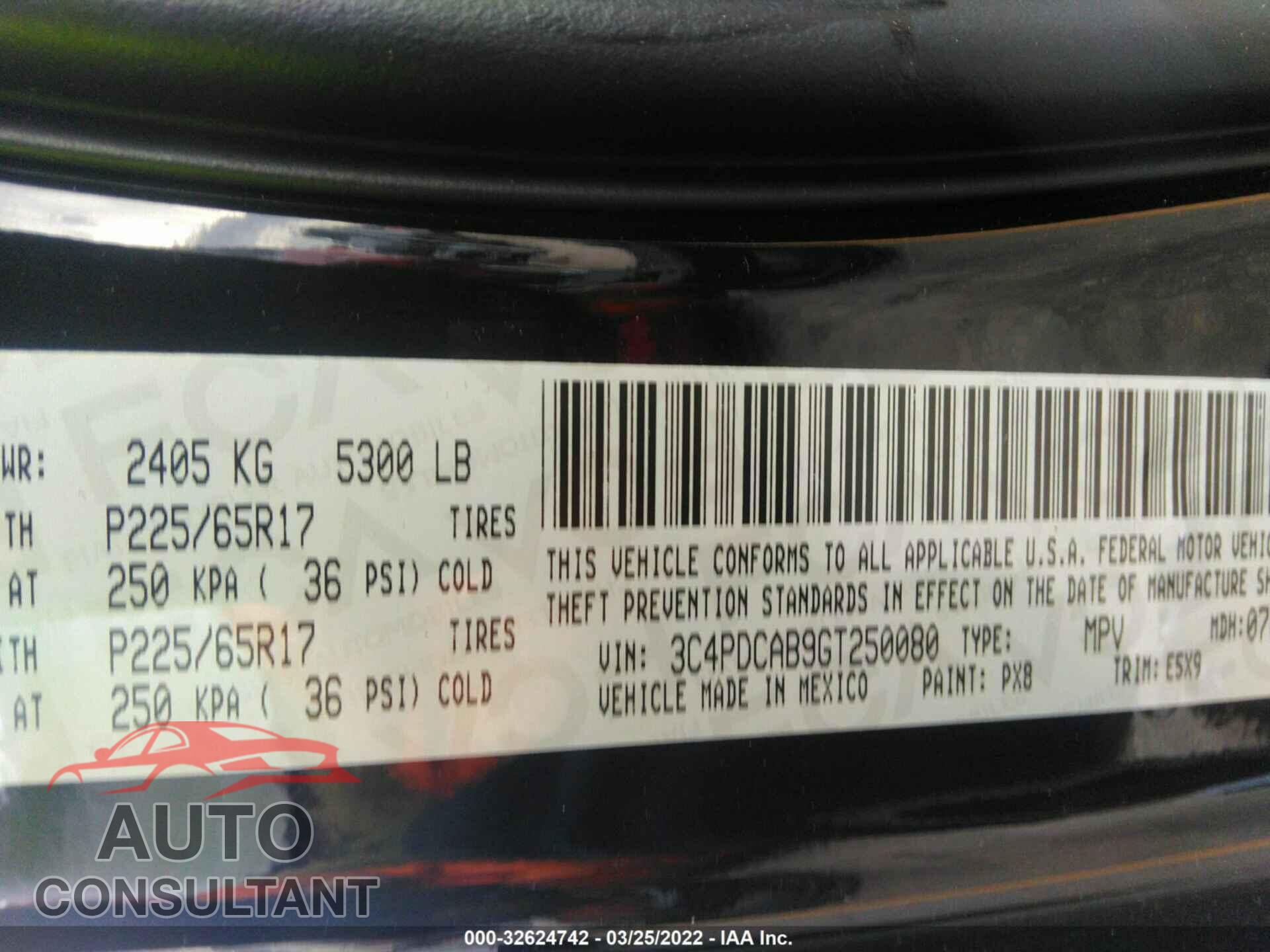 DODGE JOURNEY 2016 - 3C4PDCAB9GT250080