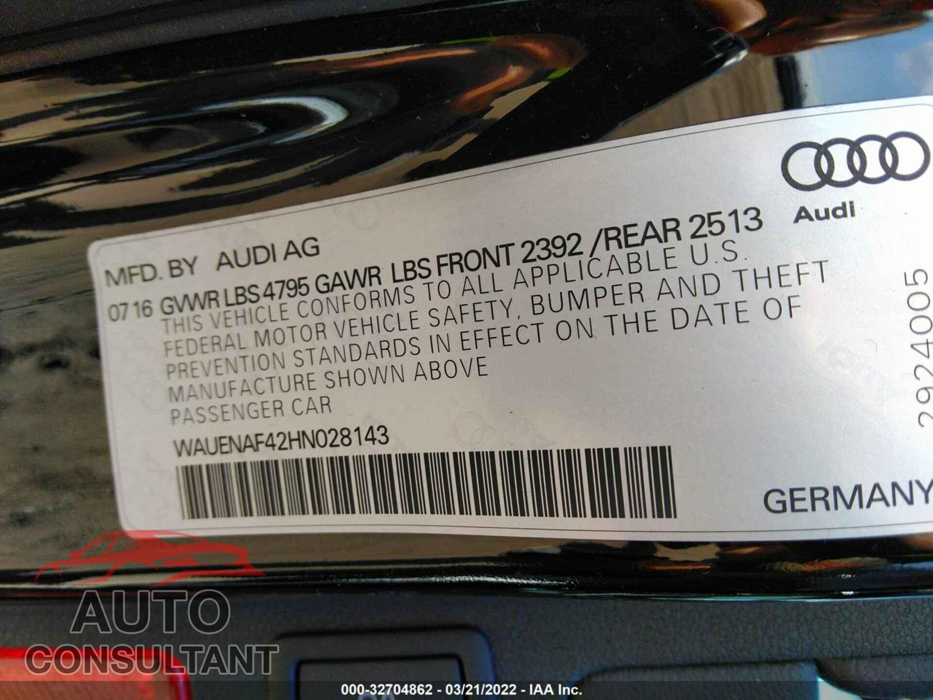 AUDI A4 2017 - WAUENAF42HN028143