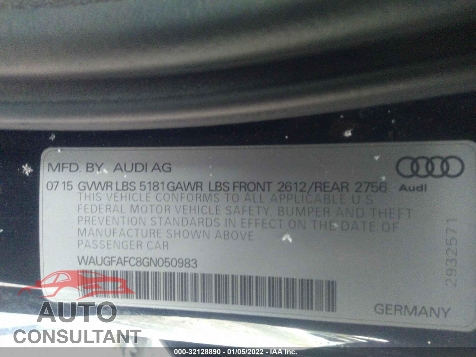 AUDI A6 2016 - WAUGFAFC8GN050983