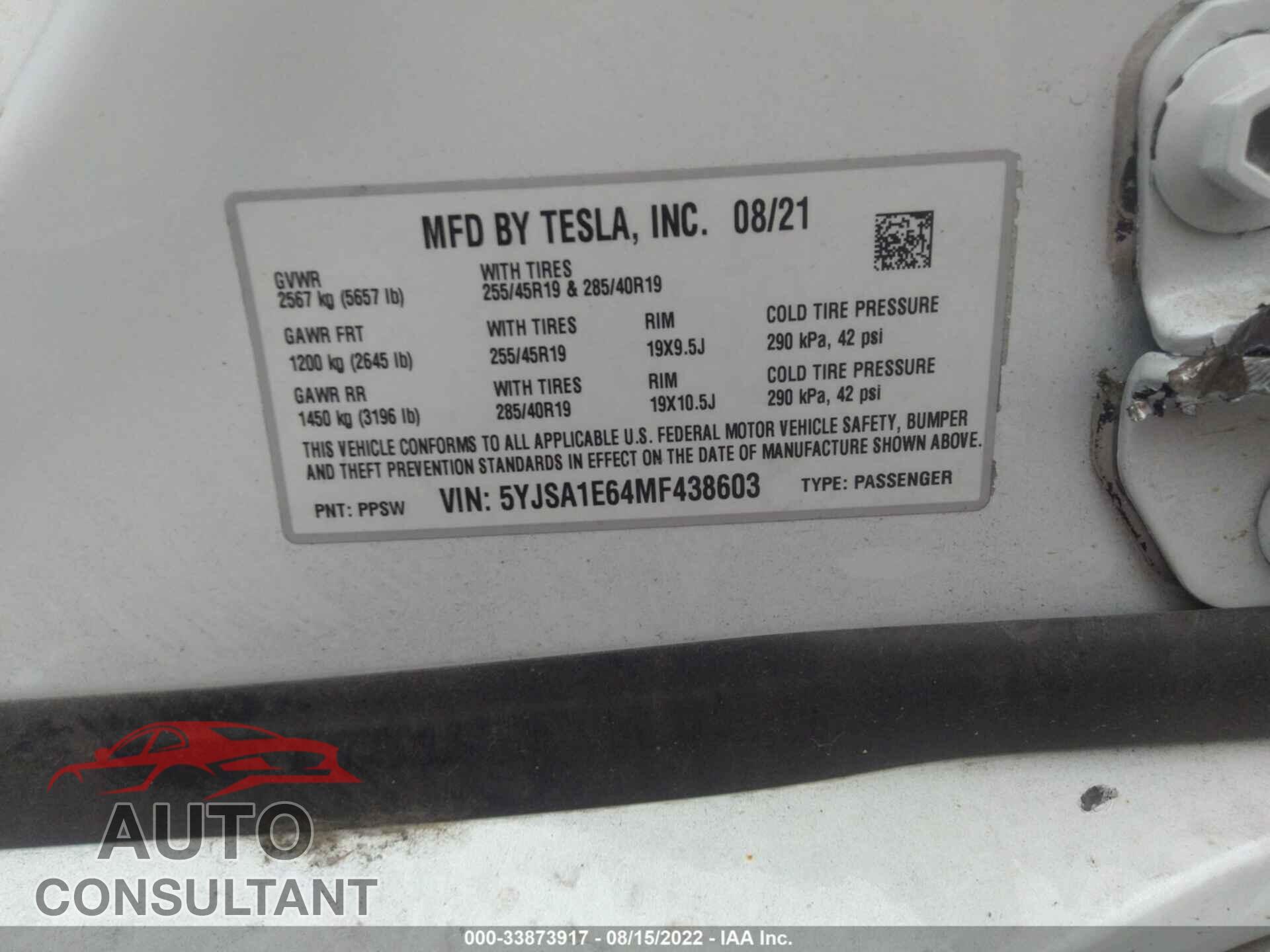 TESLA MODEL S 2021 - 5YJSA1E64MF438603