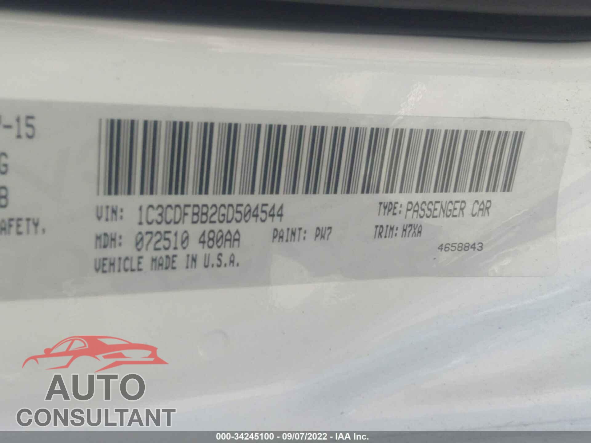 DODGE DART 2016 - 1C3CDFBB2GD504544