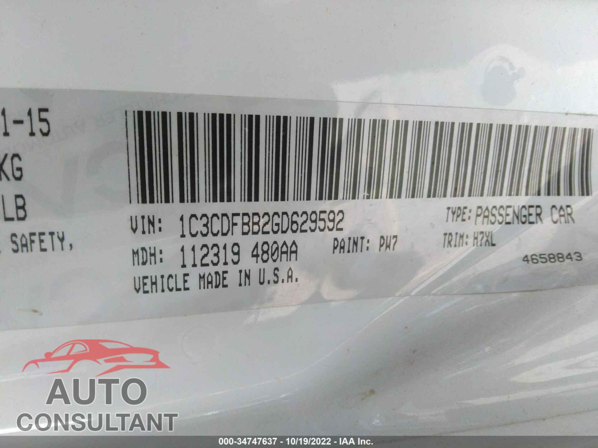 DODGE DART 2016 - 1C3CDFBB2GD629592