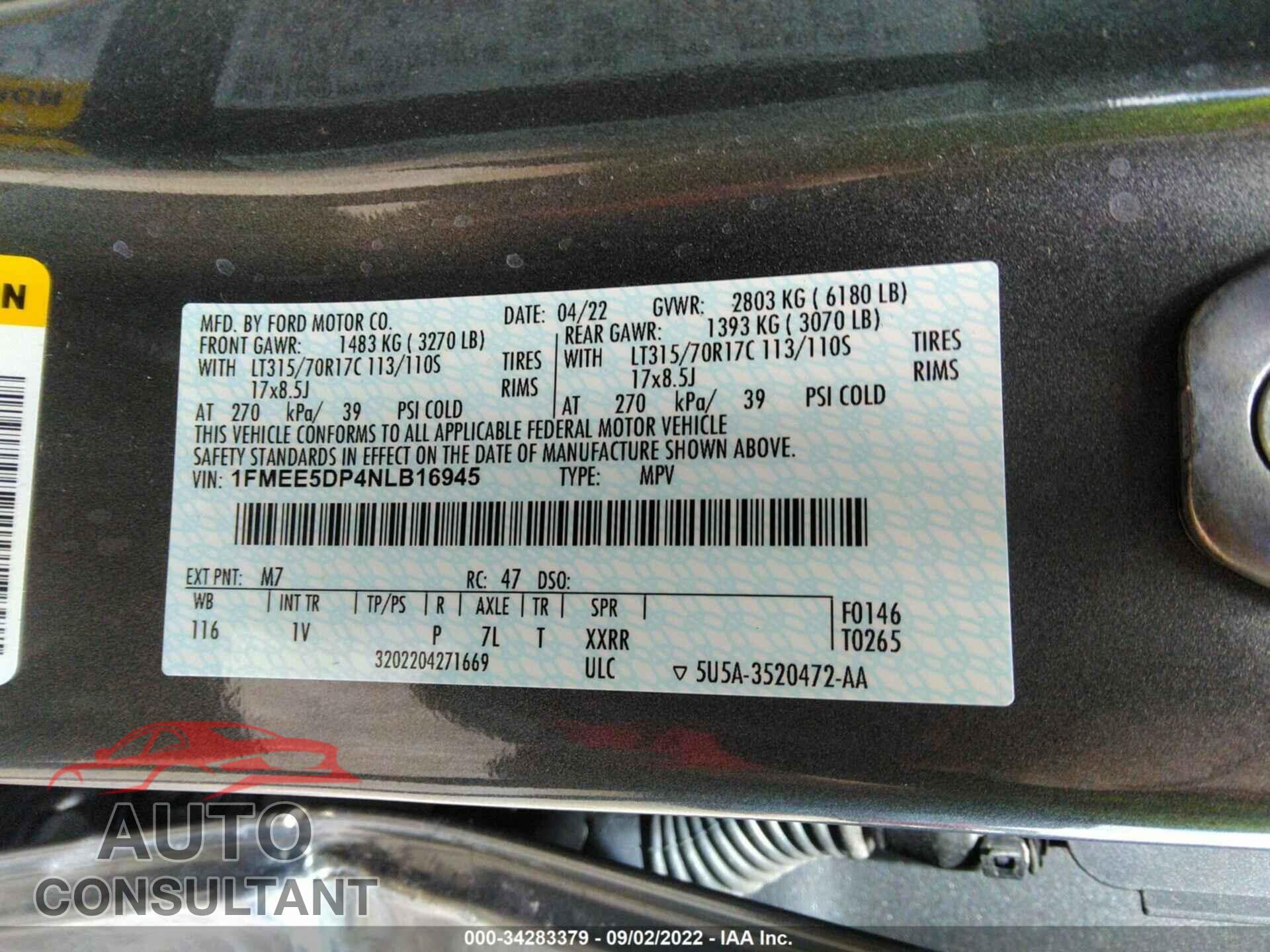 FORD BRONCO 2022 - 1FMEE5DP4NLB16945