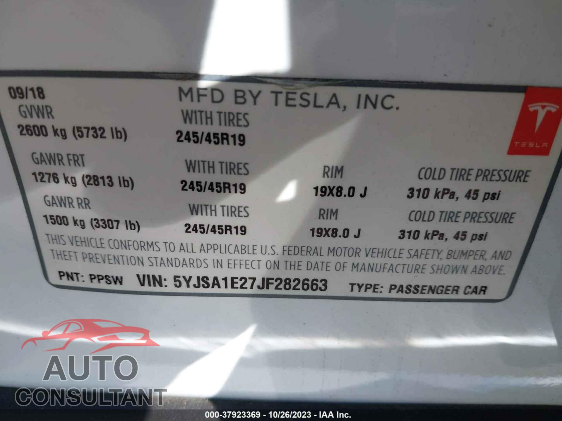 TESLA MODEL S 2018 - 5YJSA1E27JF282663