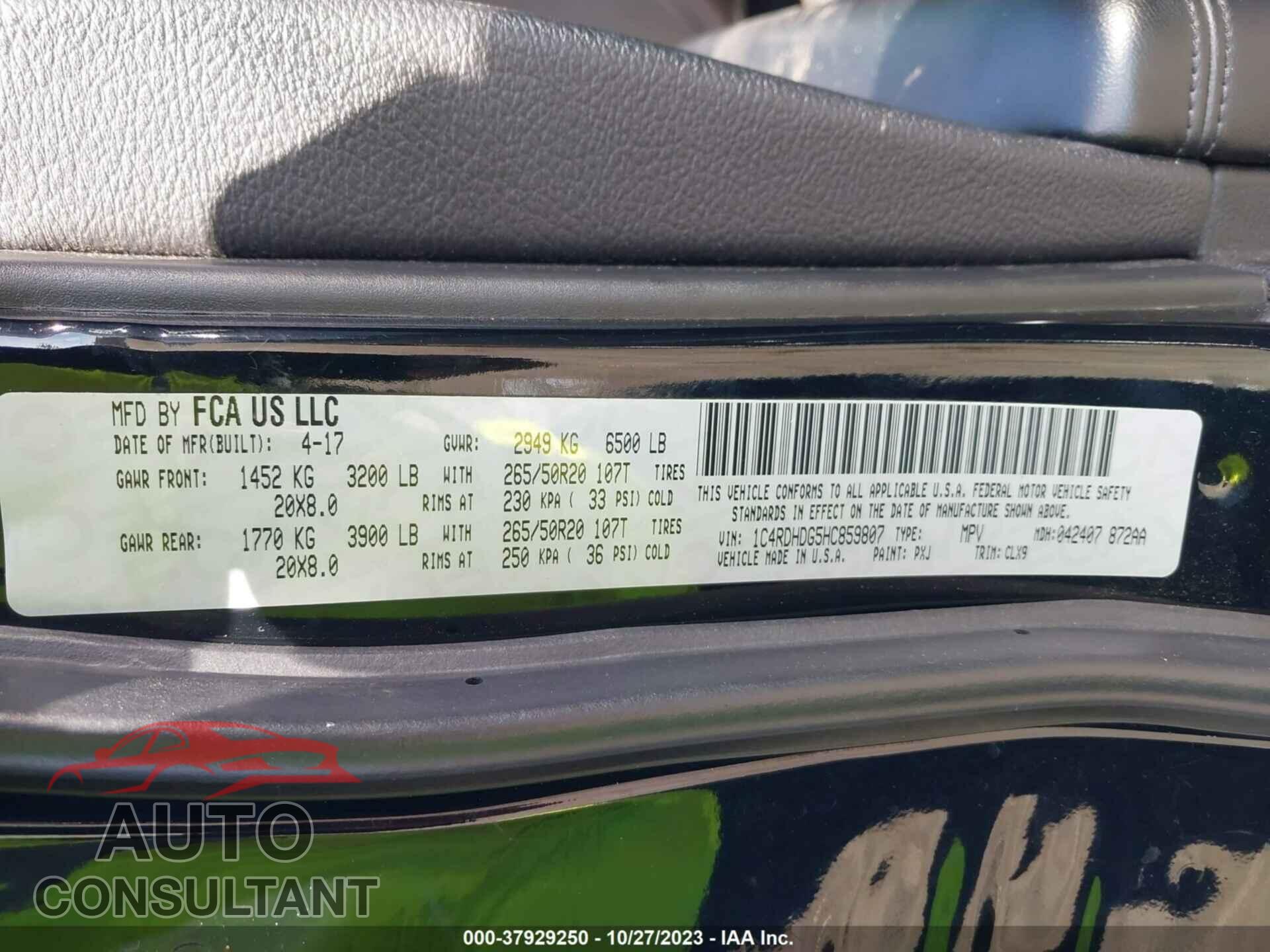 DODGE DURANGO 2017 - 1C4RDHDG5HC859807