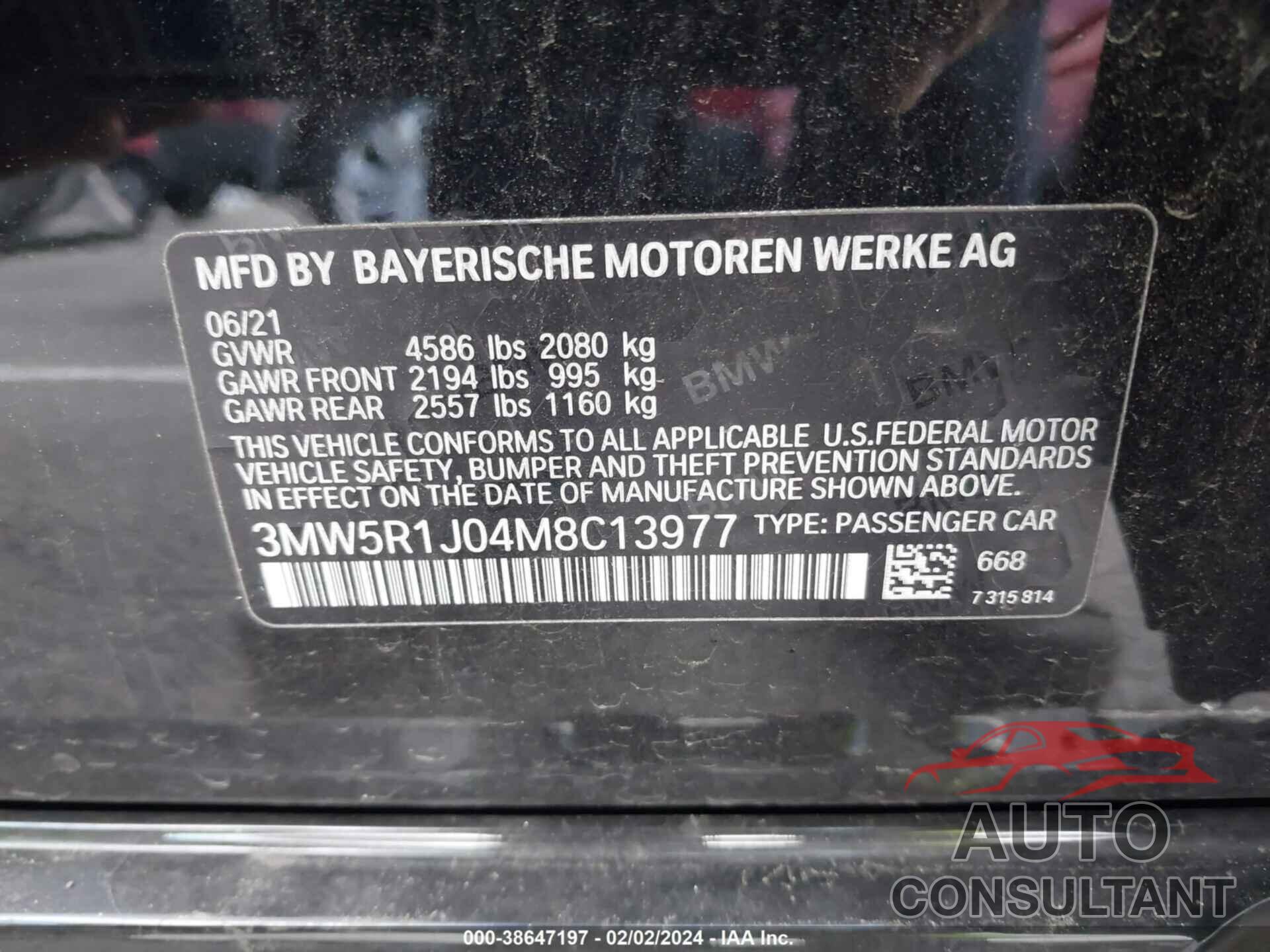 BMW 330I 2021 - 3MW5R1J04M8C13977