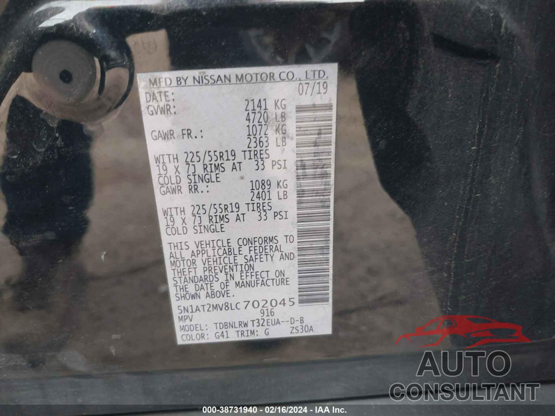 NISSAN ROGUE 2020 - 5N1AT2MV8LC702045