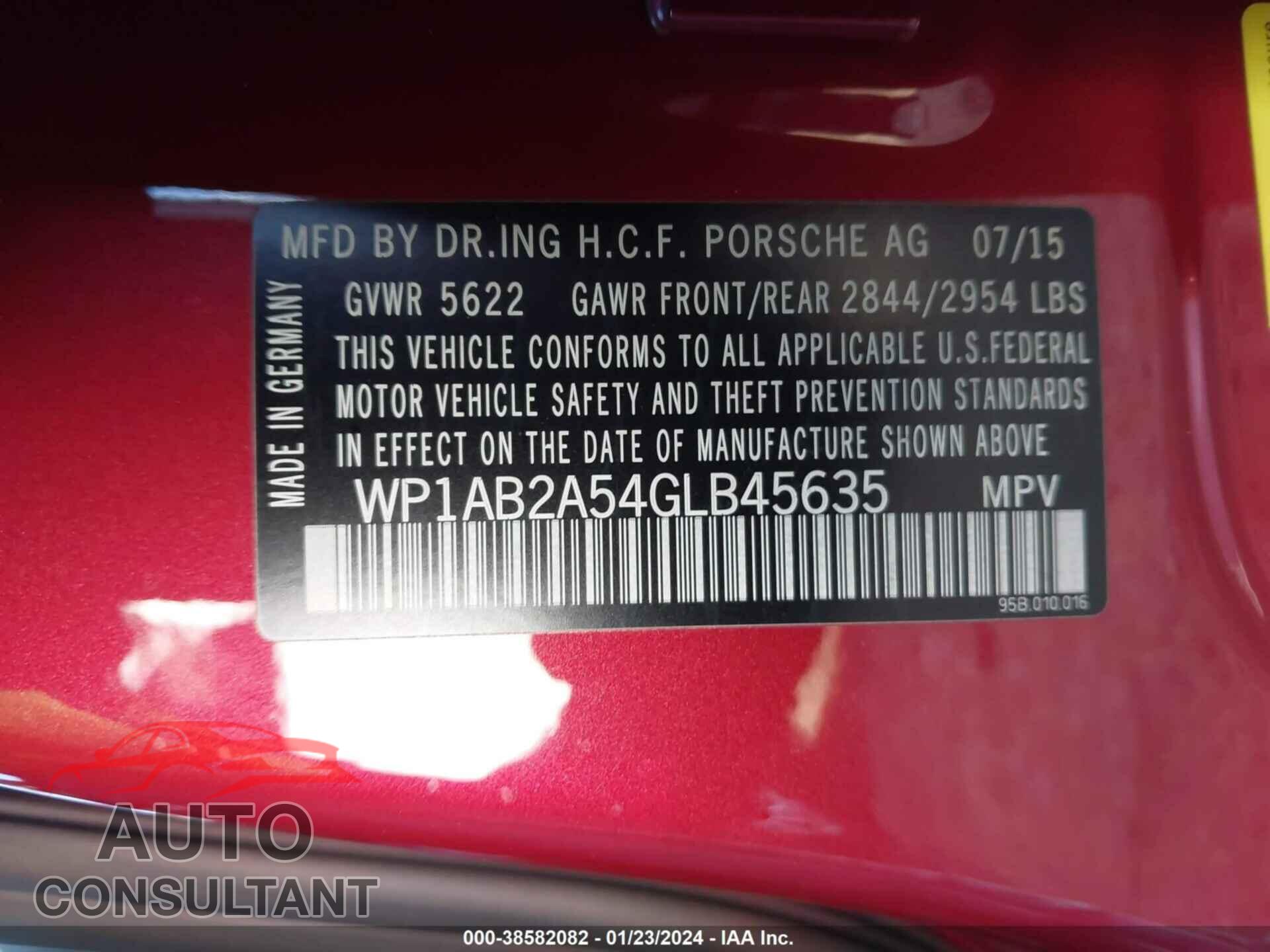 PORSCHE MACAN 2016 - WP1AB2A54GLB45635