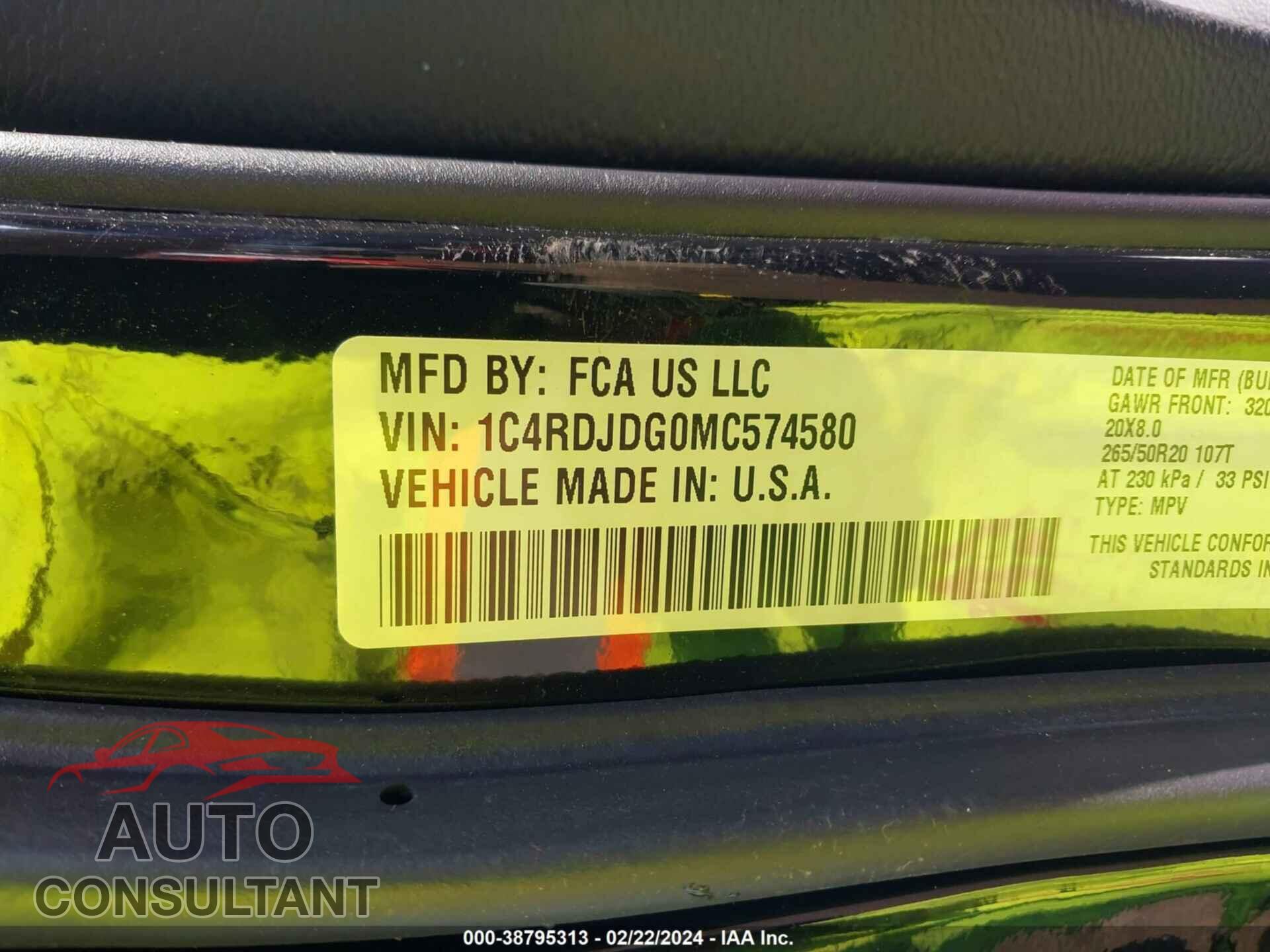 DODGE DURANGO 2021 - 1C4RDJDG0MC574580