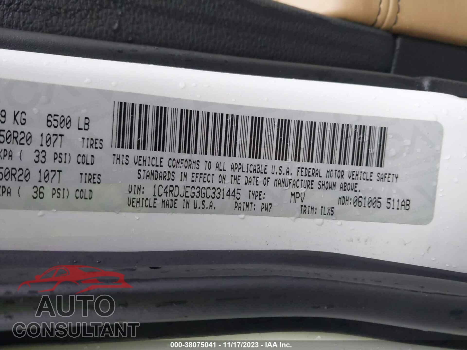 DODGE DURANGO 2016 - 1C4RDJEG3GC331445