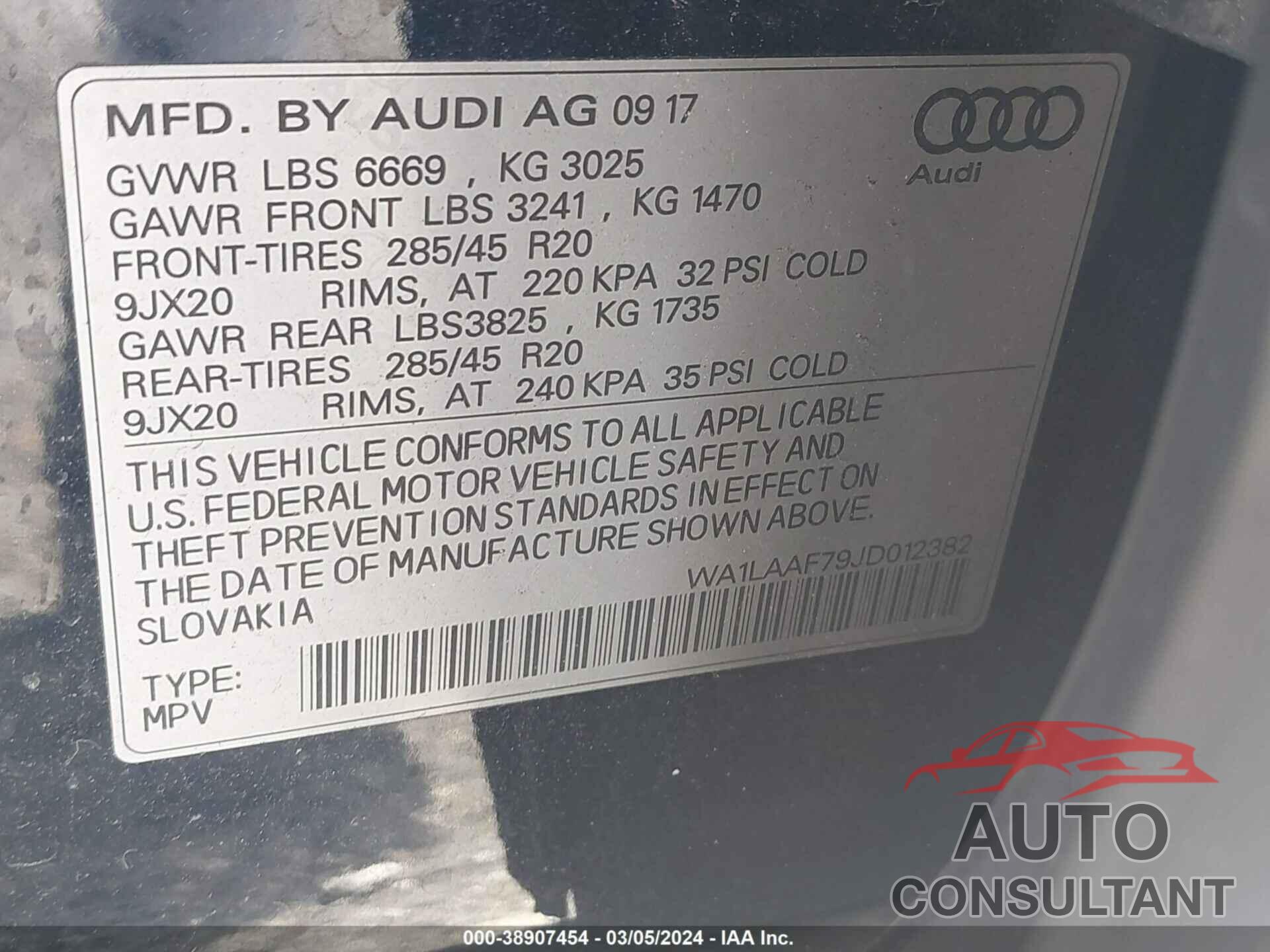 AUDI Q7 2018 - WA1LAAF79JD012382