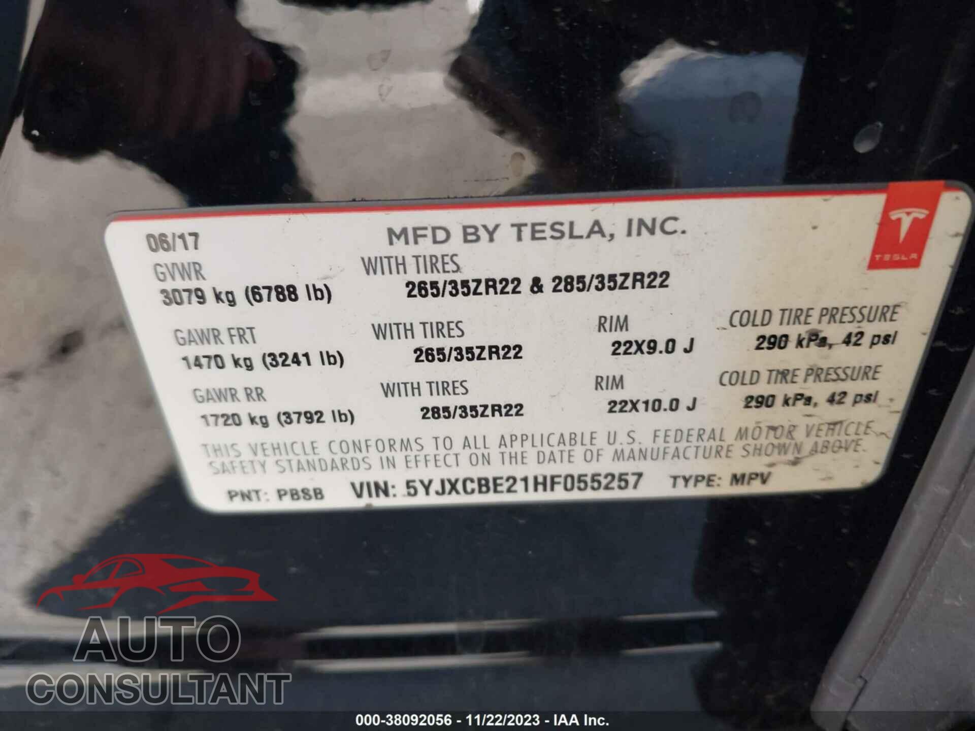 TESLA MODEL X 2017 - 5YJXCBE21HF055257