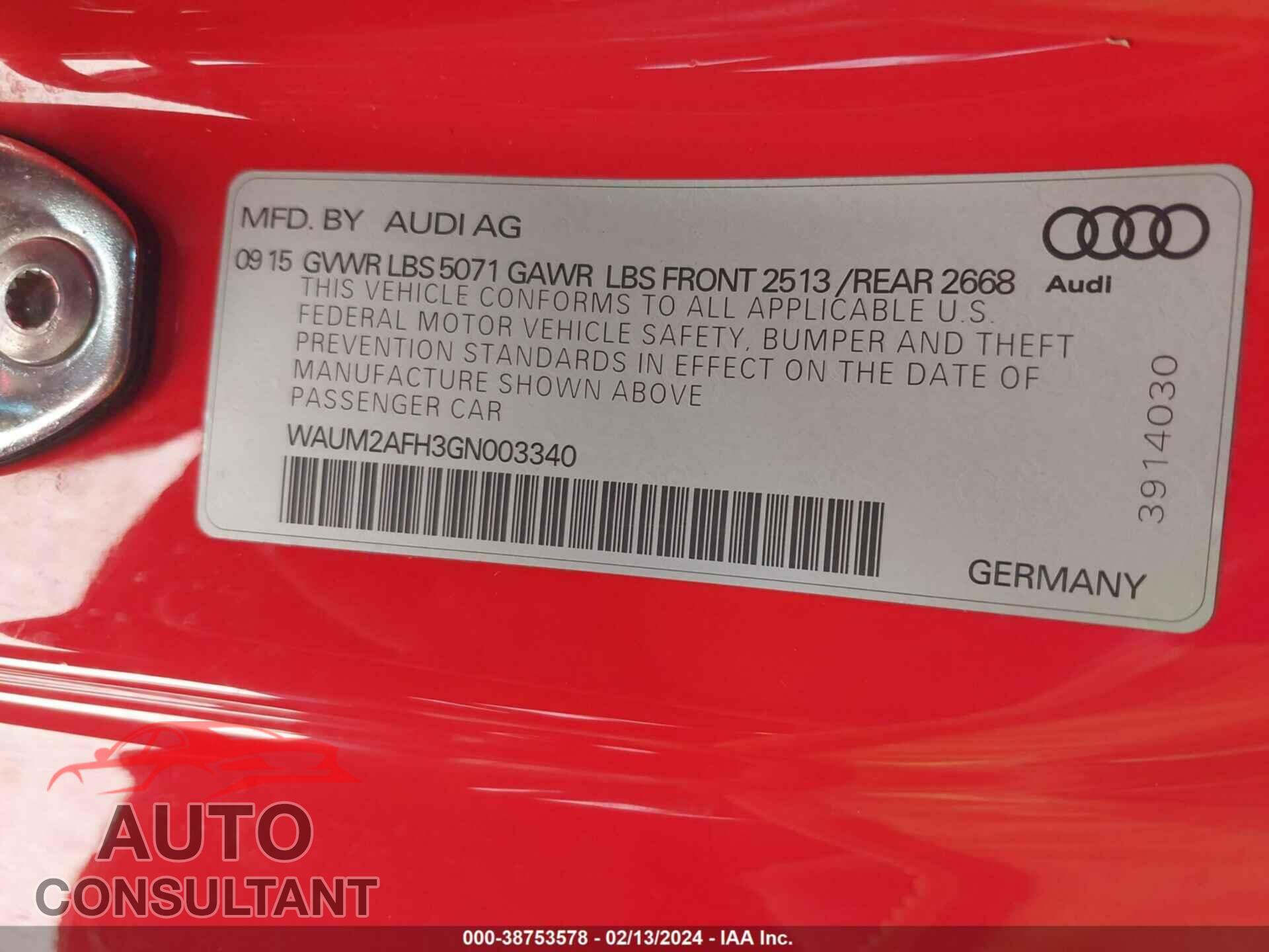 AUDI A5 2016 - WAUM2AFH3GN003340
