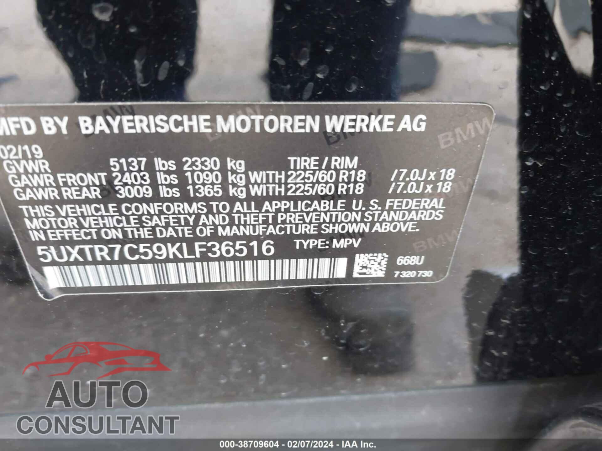 BMW X3 2019 - 5UXTR7C59KLF36516