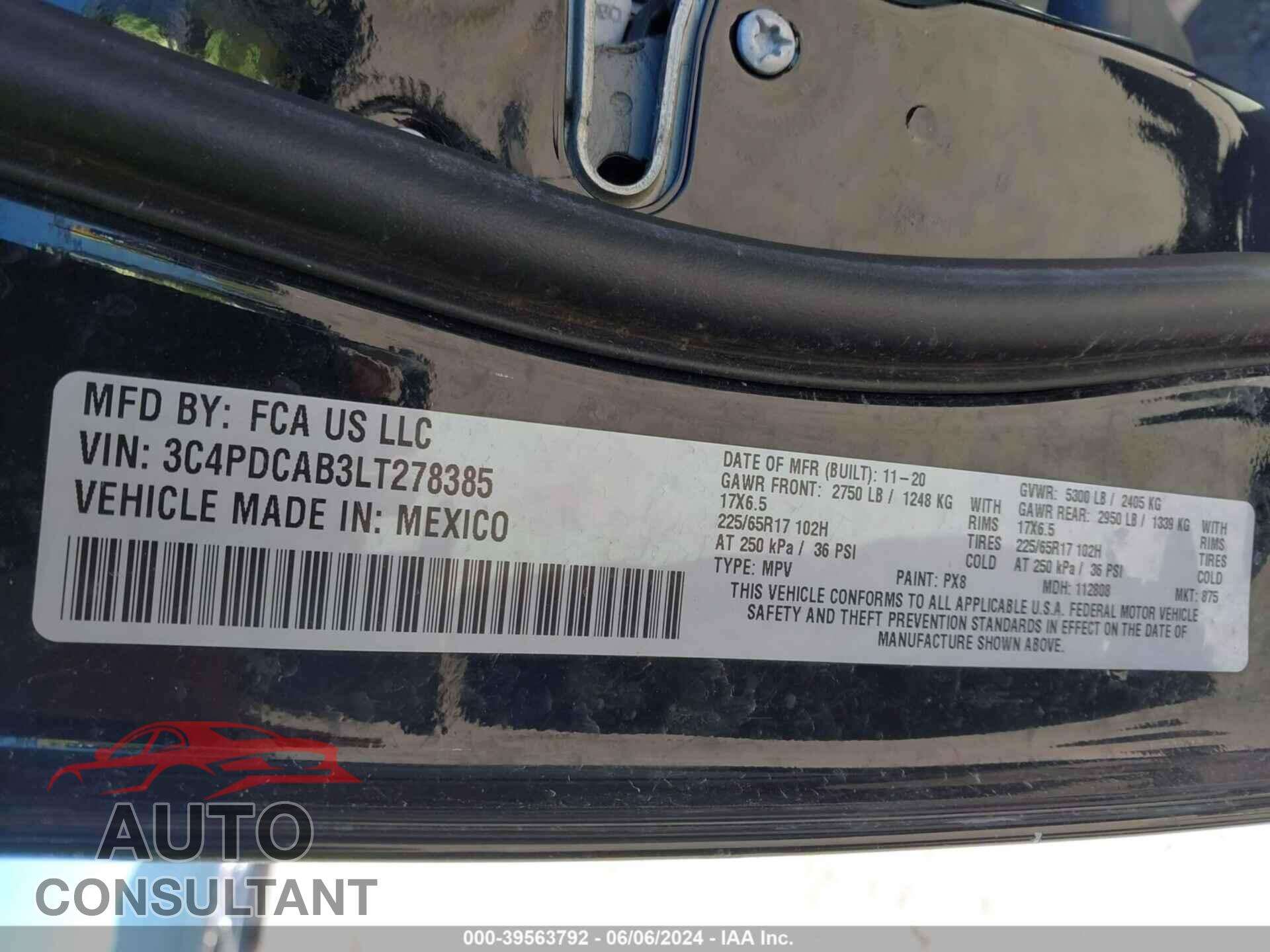 DODGE JOURNEY 2020 - 3C4PDCAB3LT278385