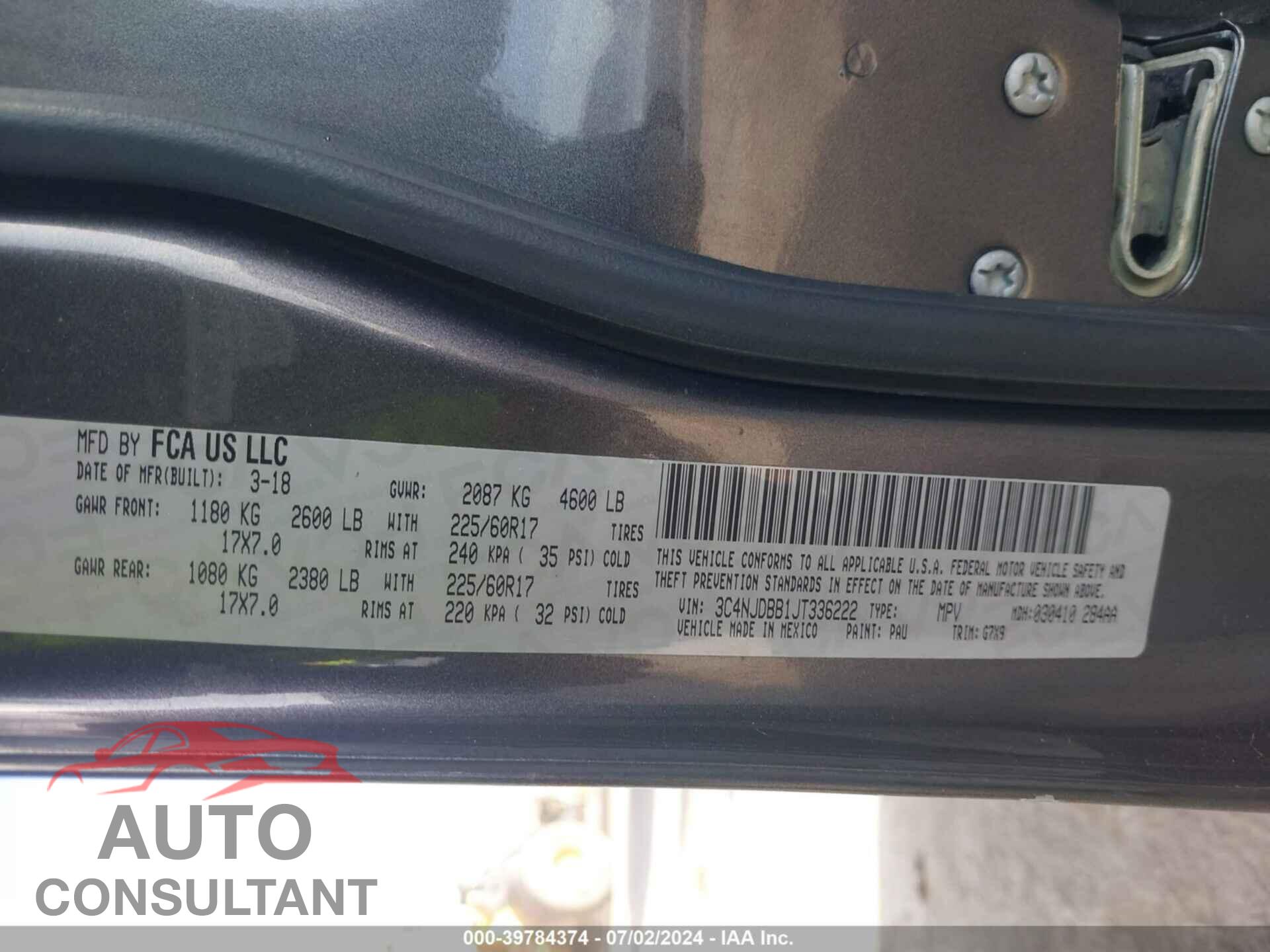 JEEP COMPASS 2018 - 3C4NJDBB1JT336222