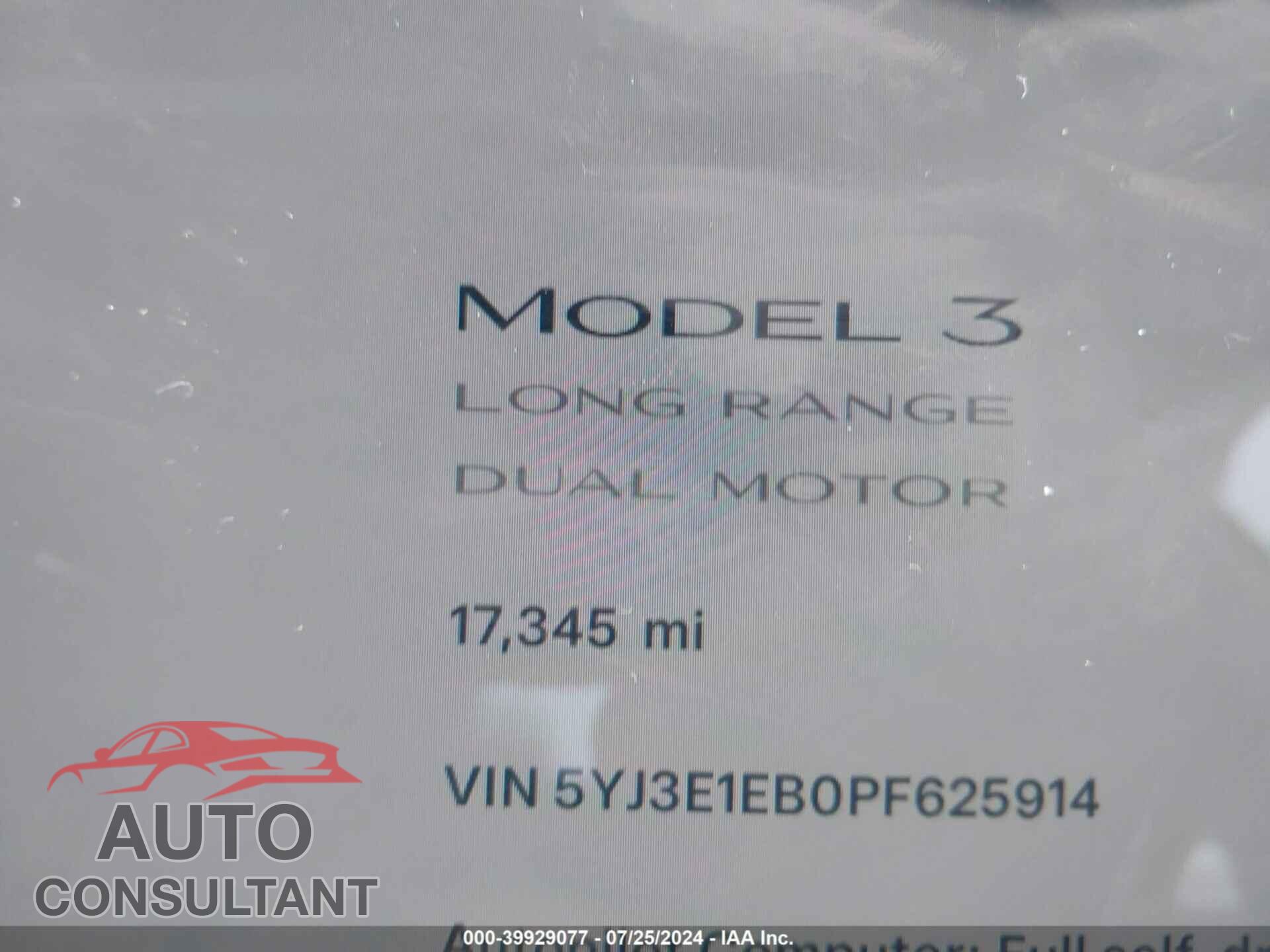 TESLA MODEL 3 2023 - 5YJ3E1EB0PF625914