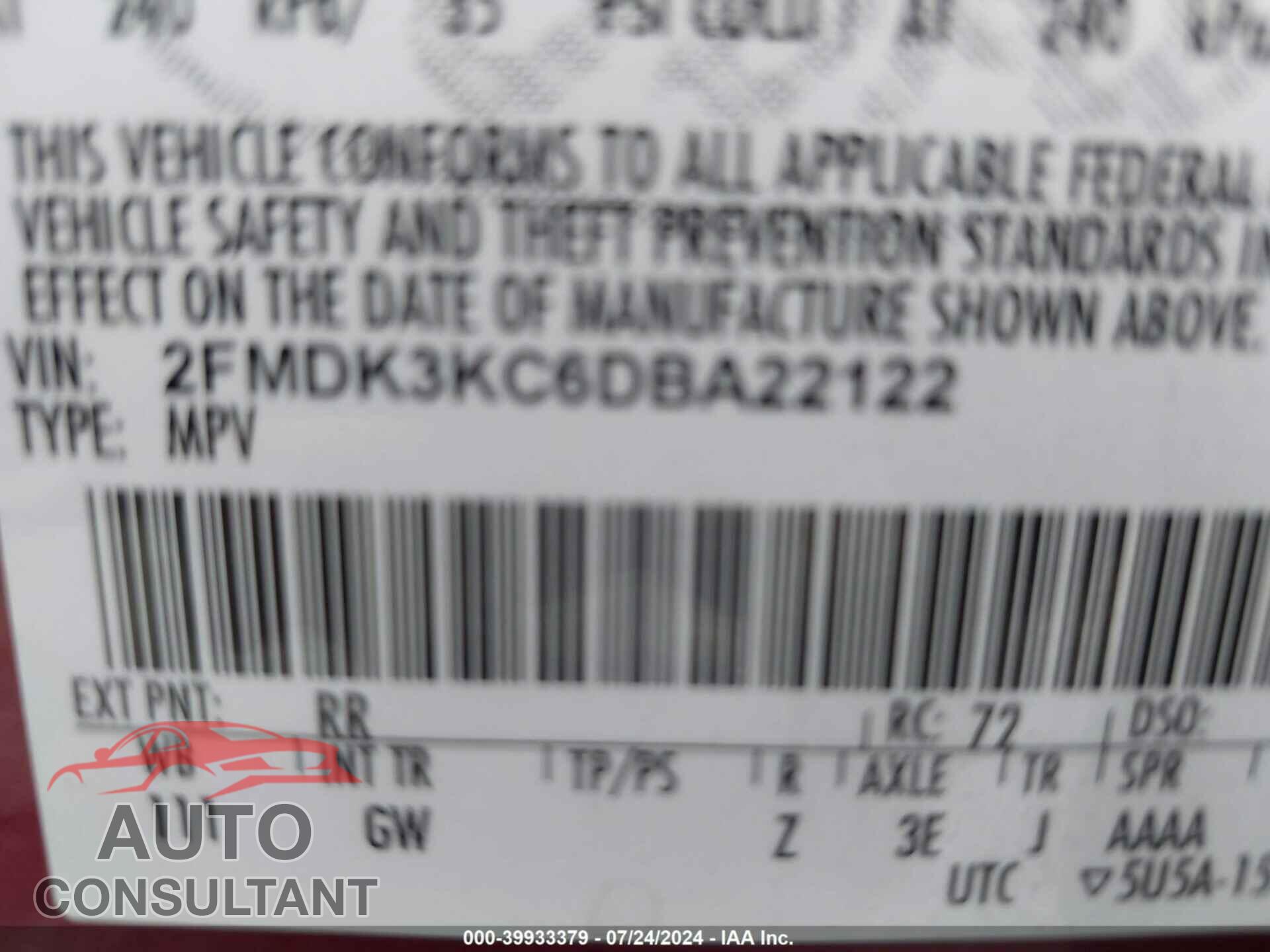 FORD EDGE 2013 - 2FMDK3KC6DBA22122
