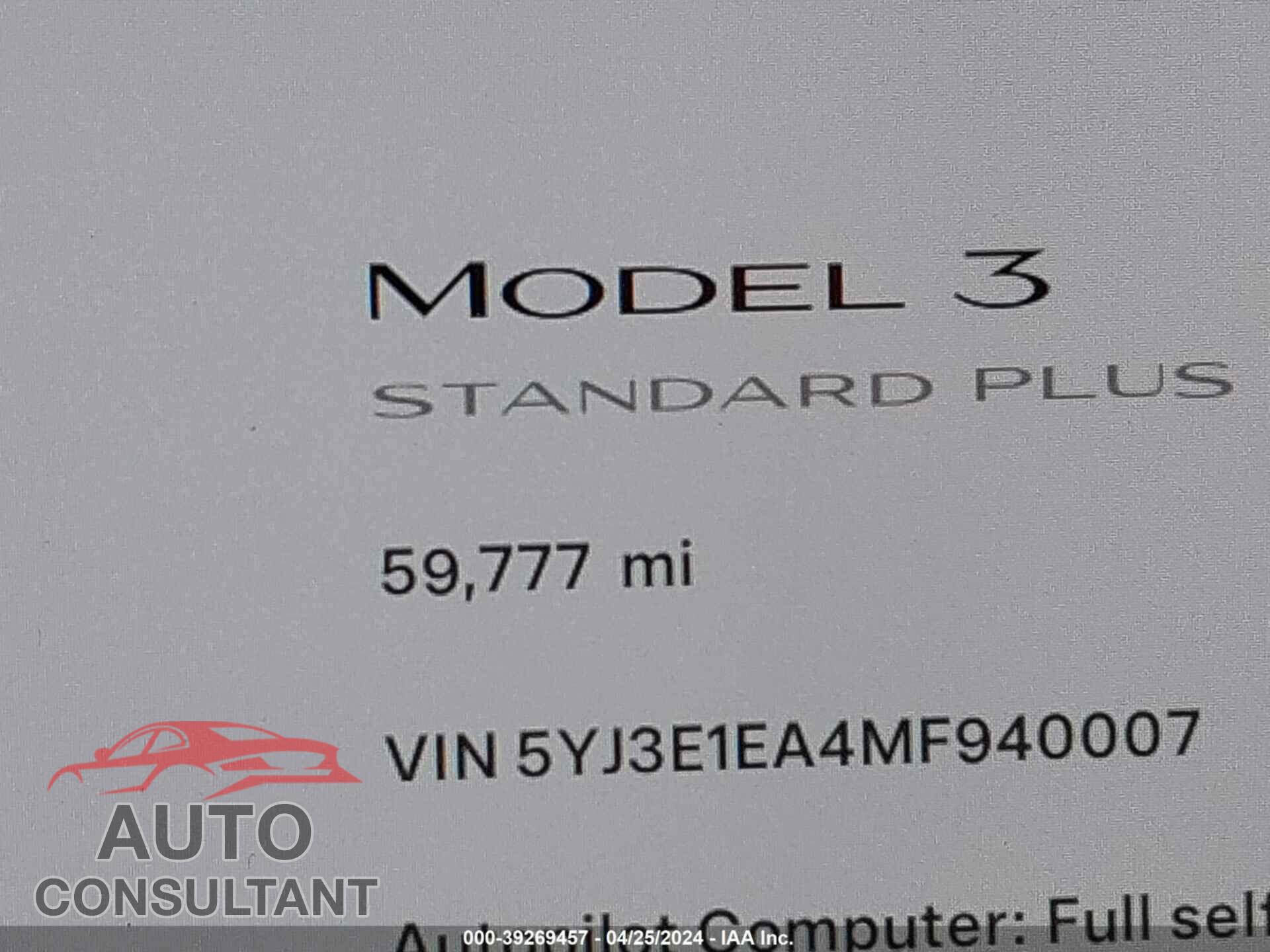 TESLA MODEL 3 2021 - 5YJ3E1EA4MF940007