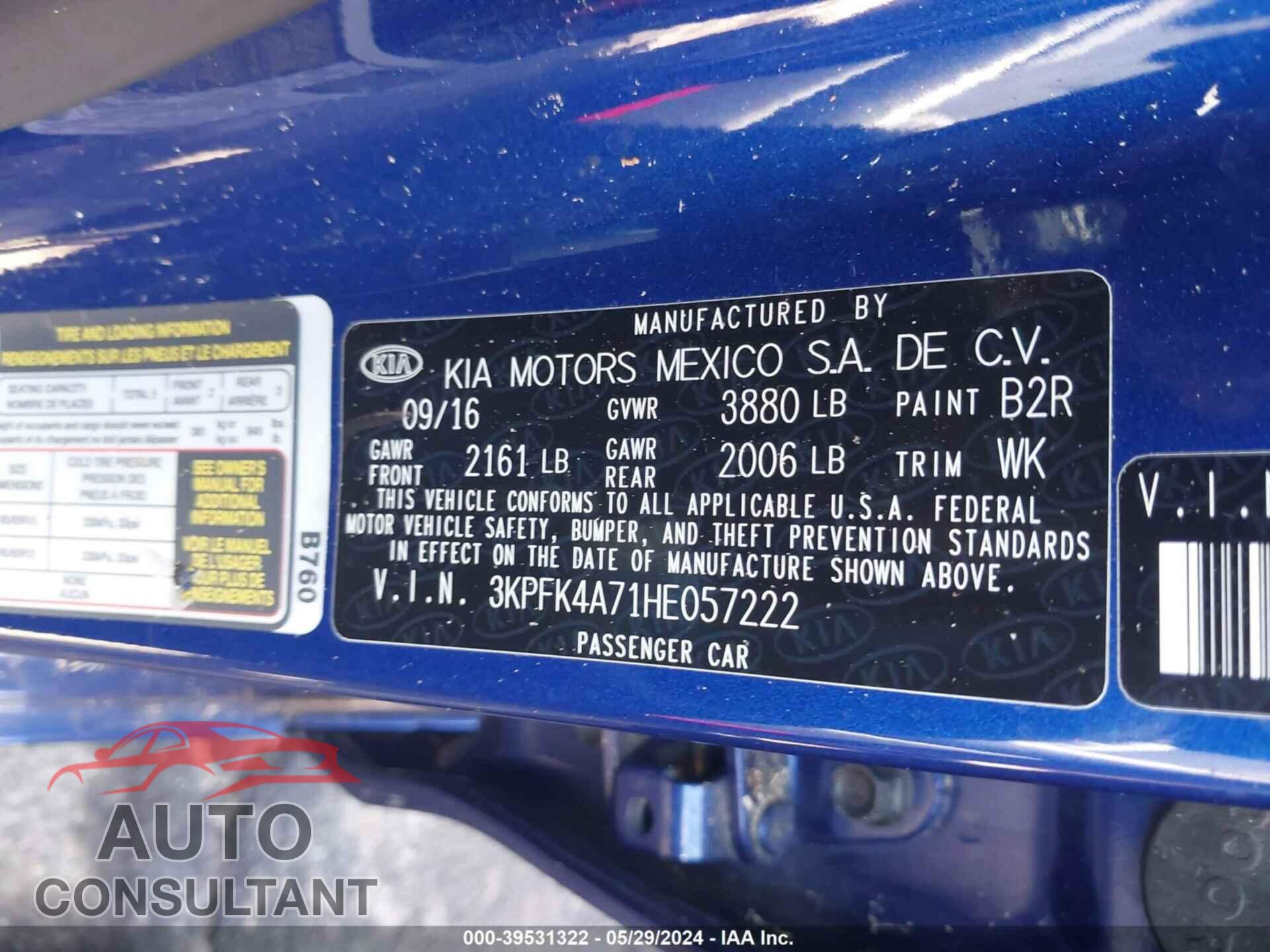 KIA FORTE 2017 - 3KPFK4A71HE057222
